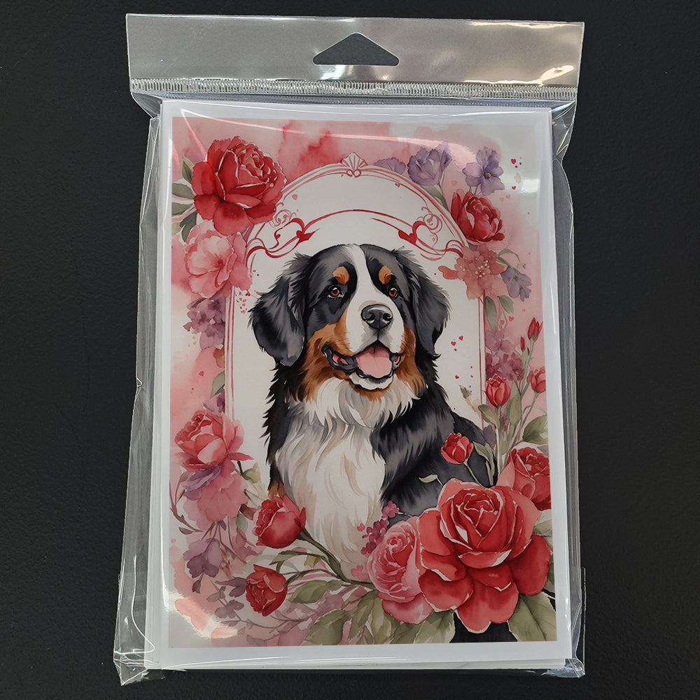 Bernese Mountain Dog Valentine Roses Greeting Cards Pack of 8