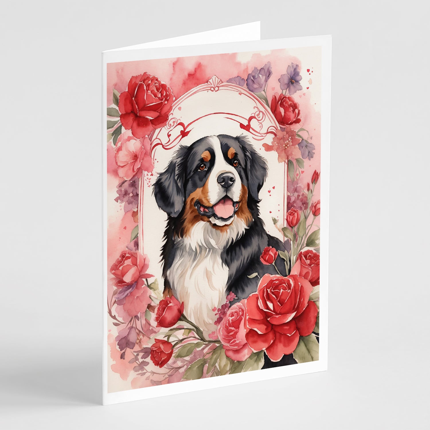 Buy this Bernese Mountain Dog Valentine Roses Greeting Cards Pack of 8