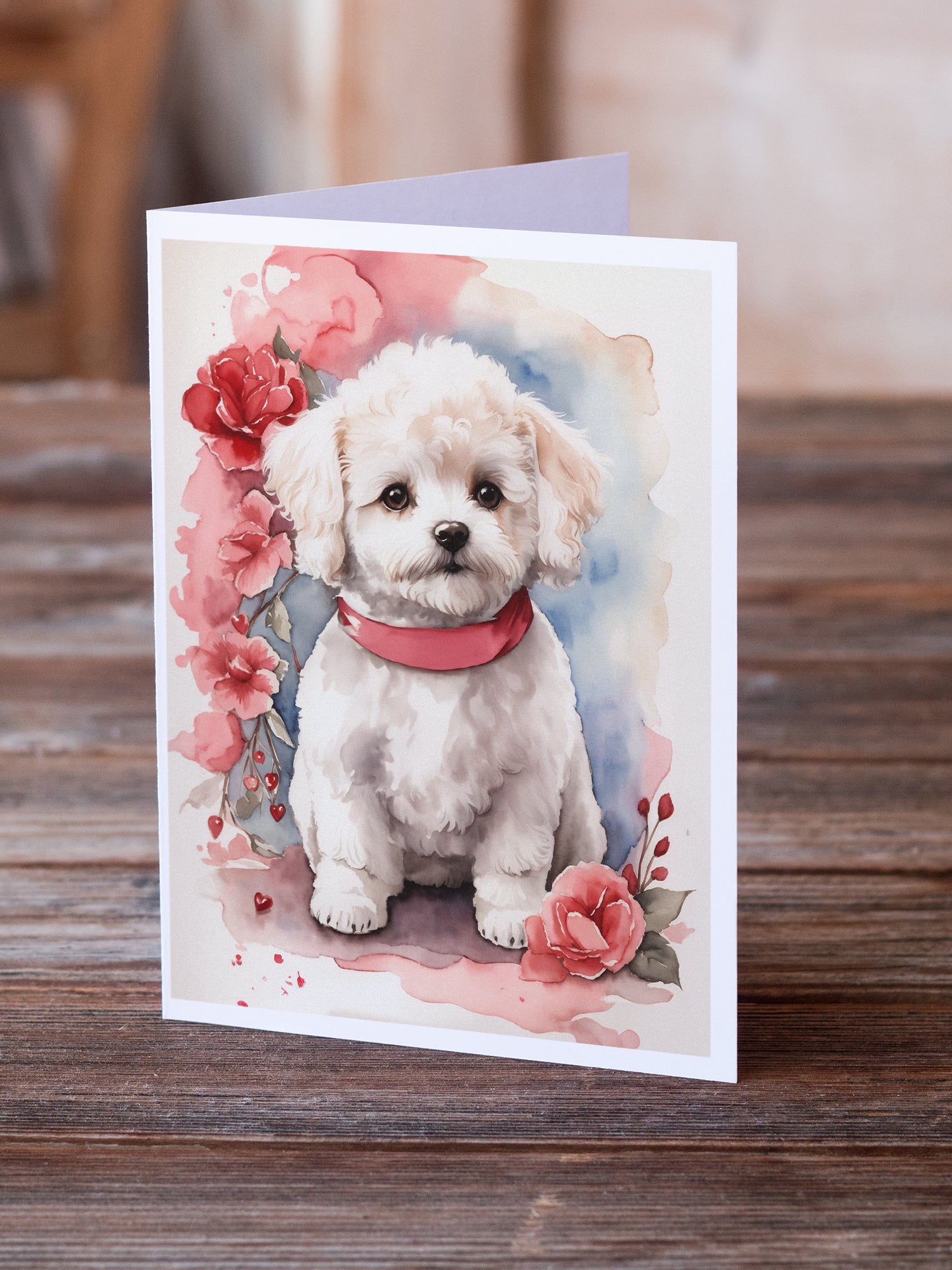 Buy this Bichon Frise Valentine Roses Greeting Cards Pack of 8