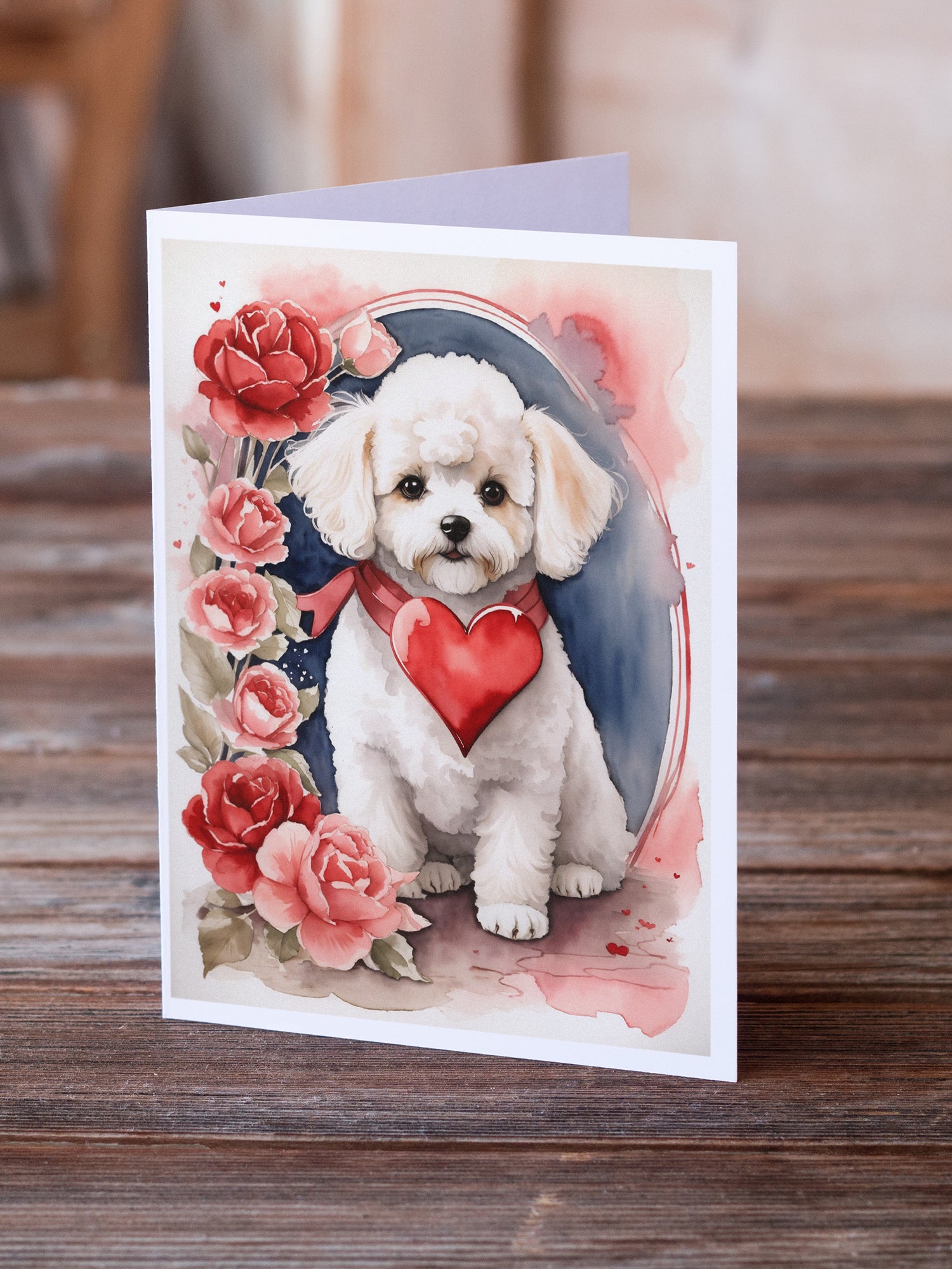 Bichon Frise Valentine Roses Greeting Cards Pack of 8