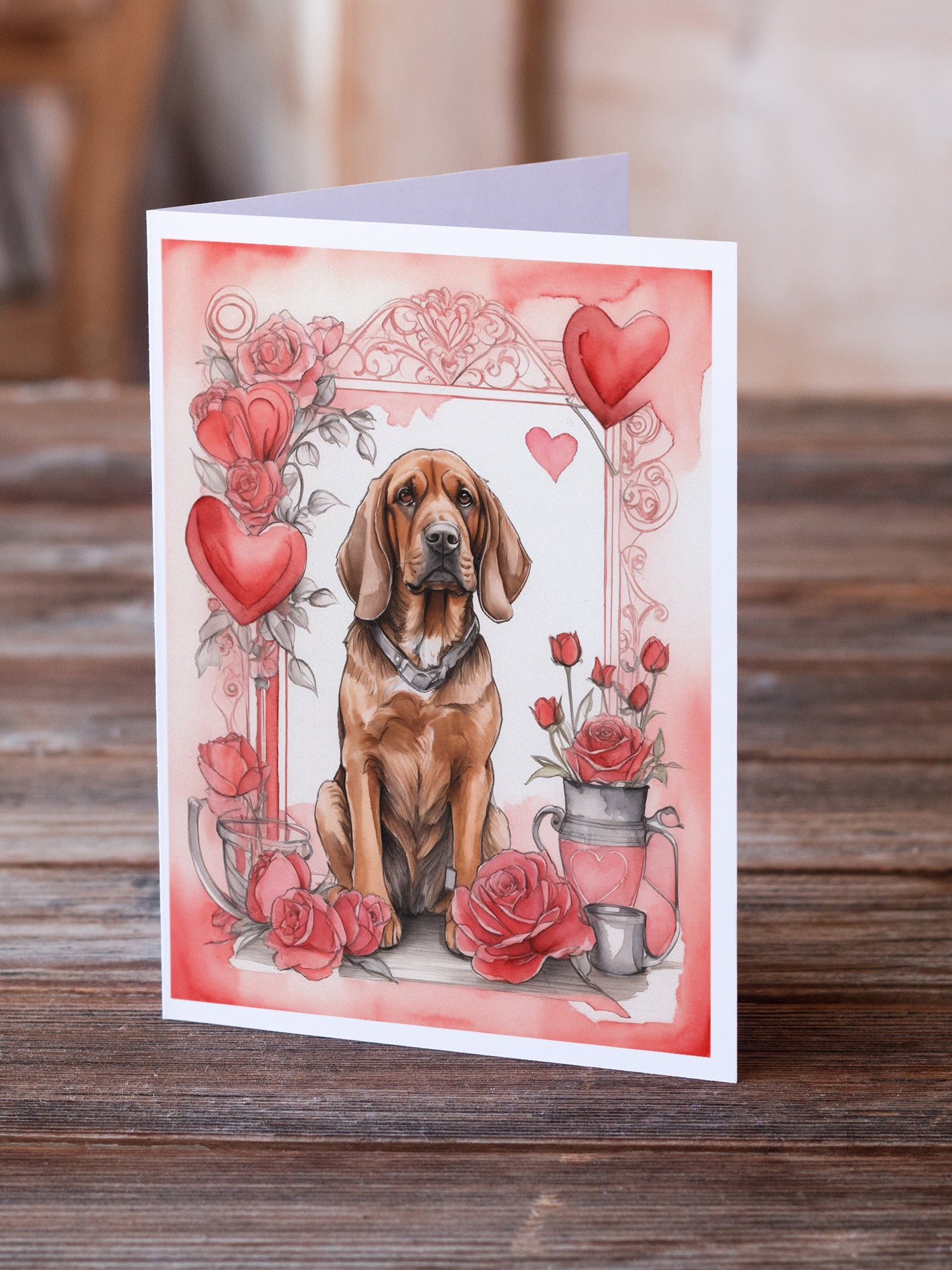 Buy this Bloodhound Valentine Roses Greeting Cards Pack of 8