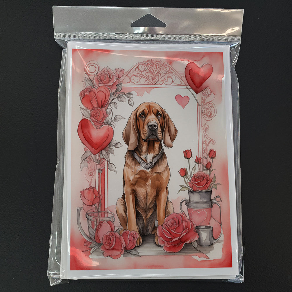 Bloodhound Valentine Roses Greeting Cards Pack of 8
