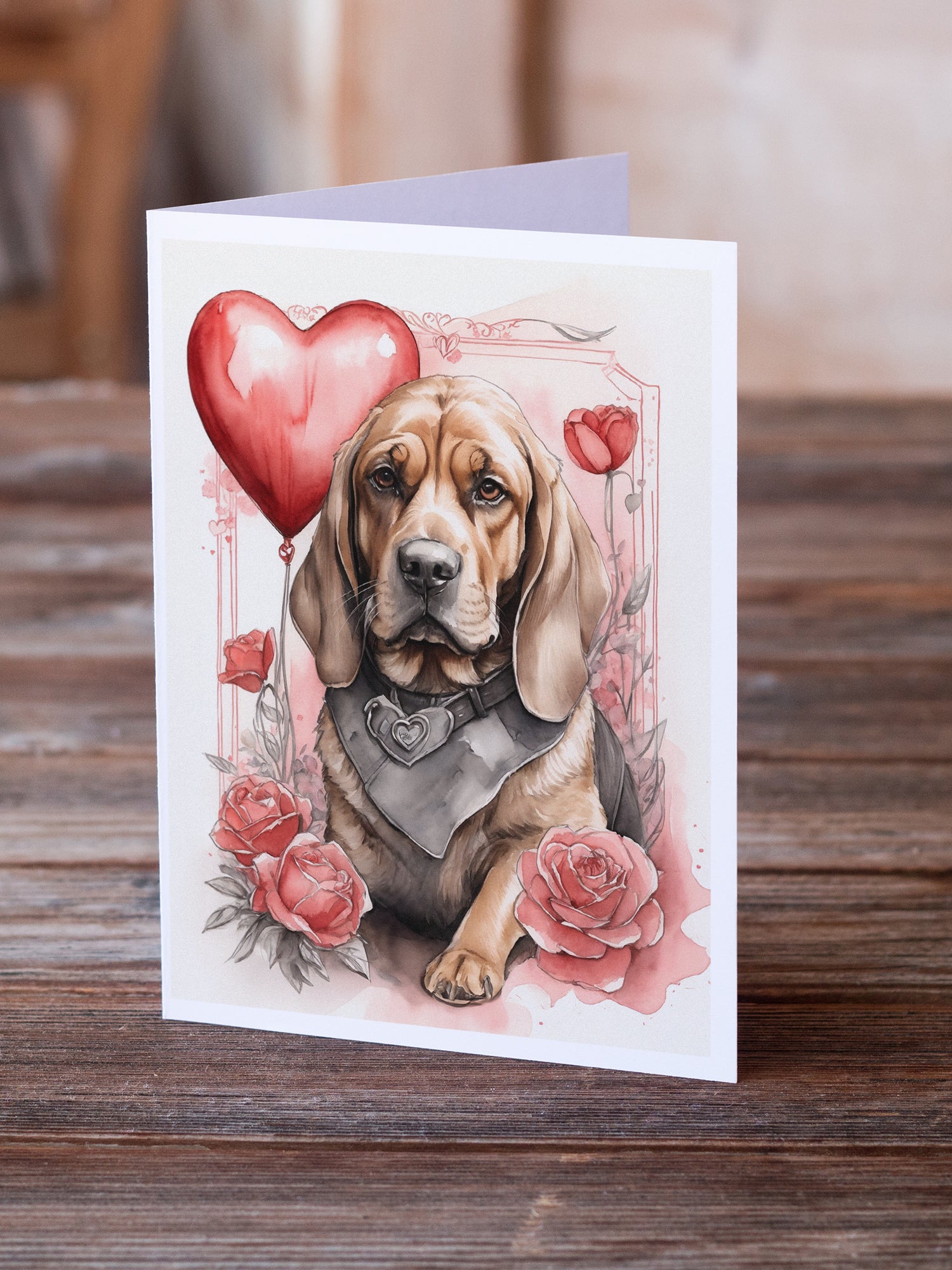 Bloodhound Valentine Roses Greeting Cards Pack of 8
