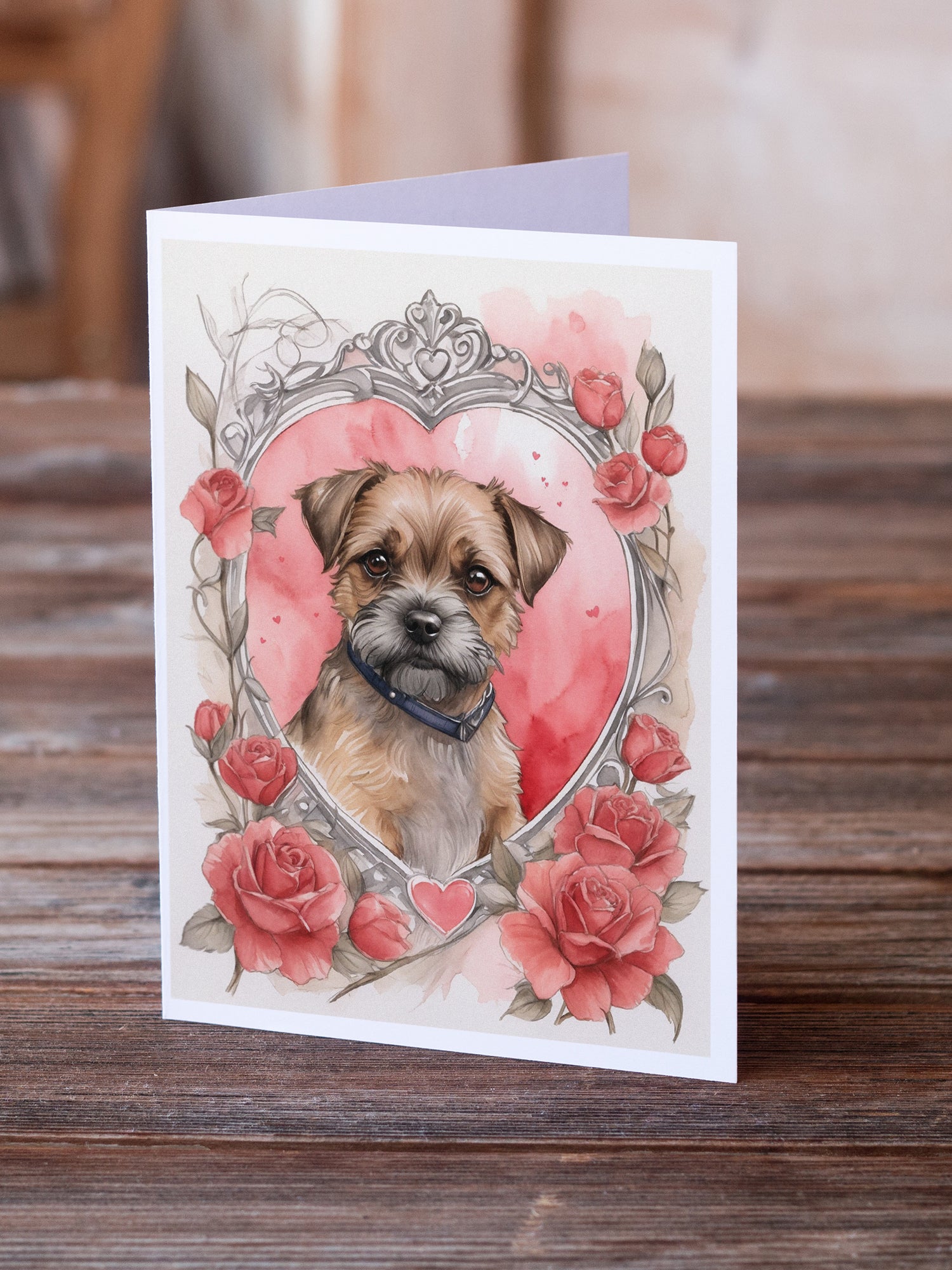 Border Terrier Valentine Roses Greeting Cards Pack of 8
