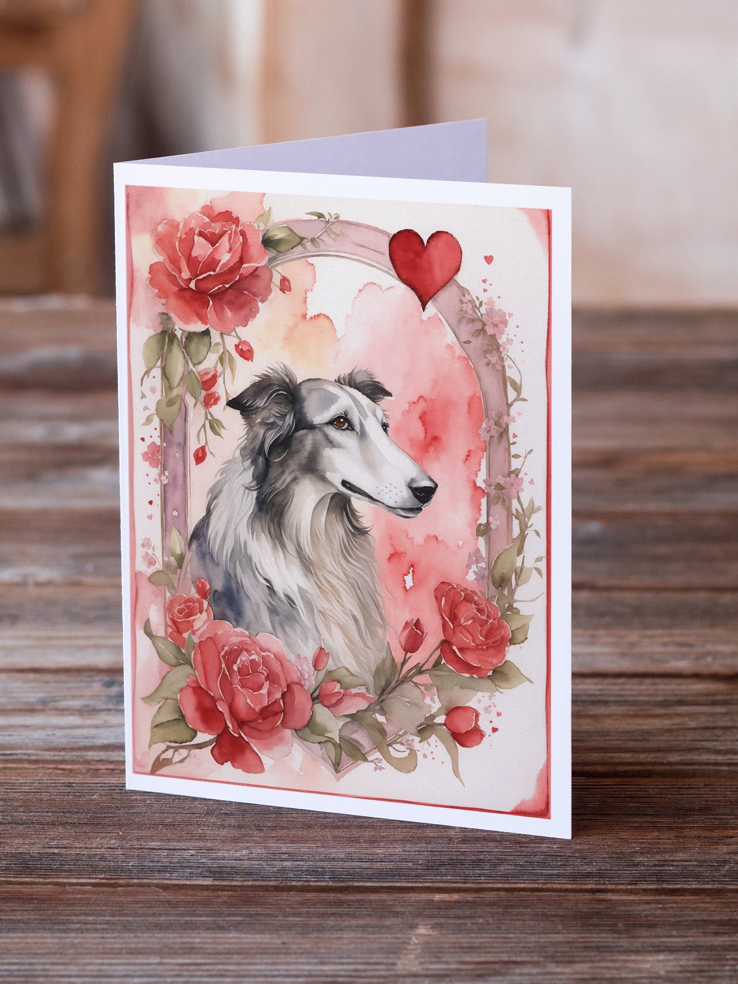 Borzoi Valentine Roses Greeting Cards Pack of 8
