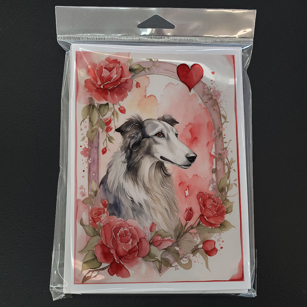 Borzoi Valentine Roses Greeting Cards Pack of 8