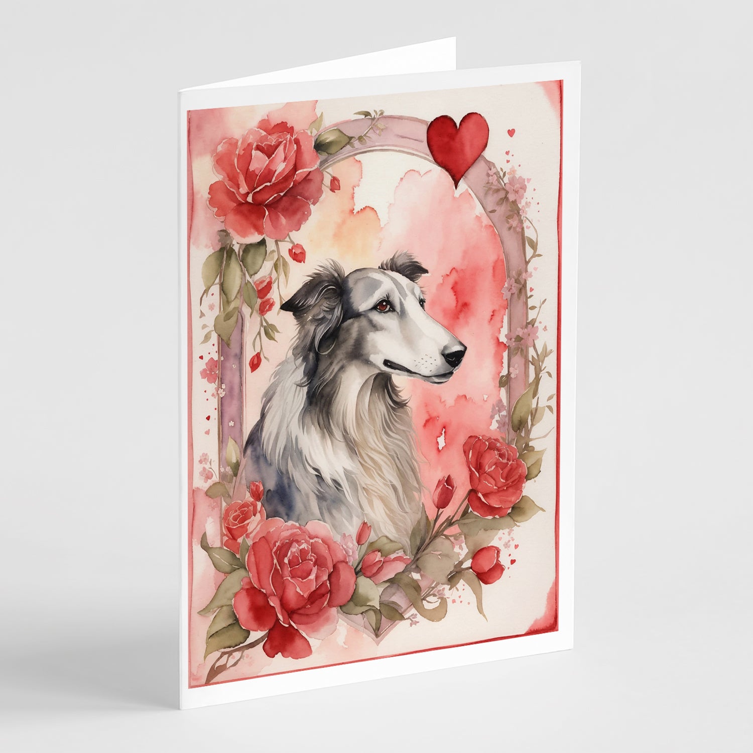 Buy this Borzoi Valentine Roses Greeting Cards Pack of 8