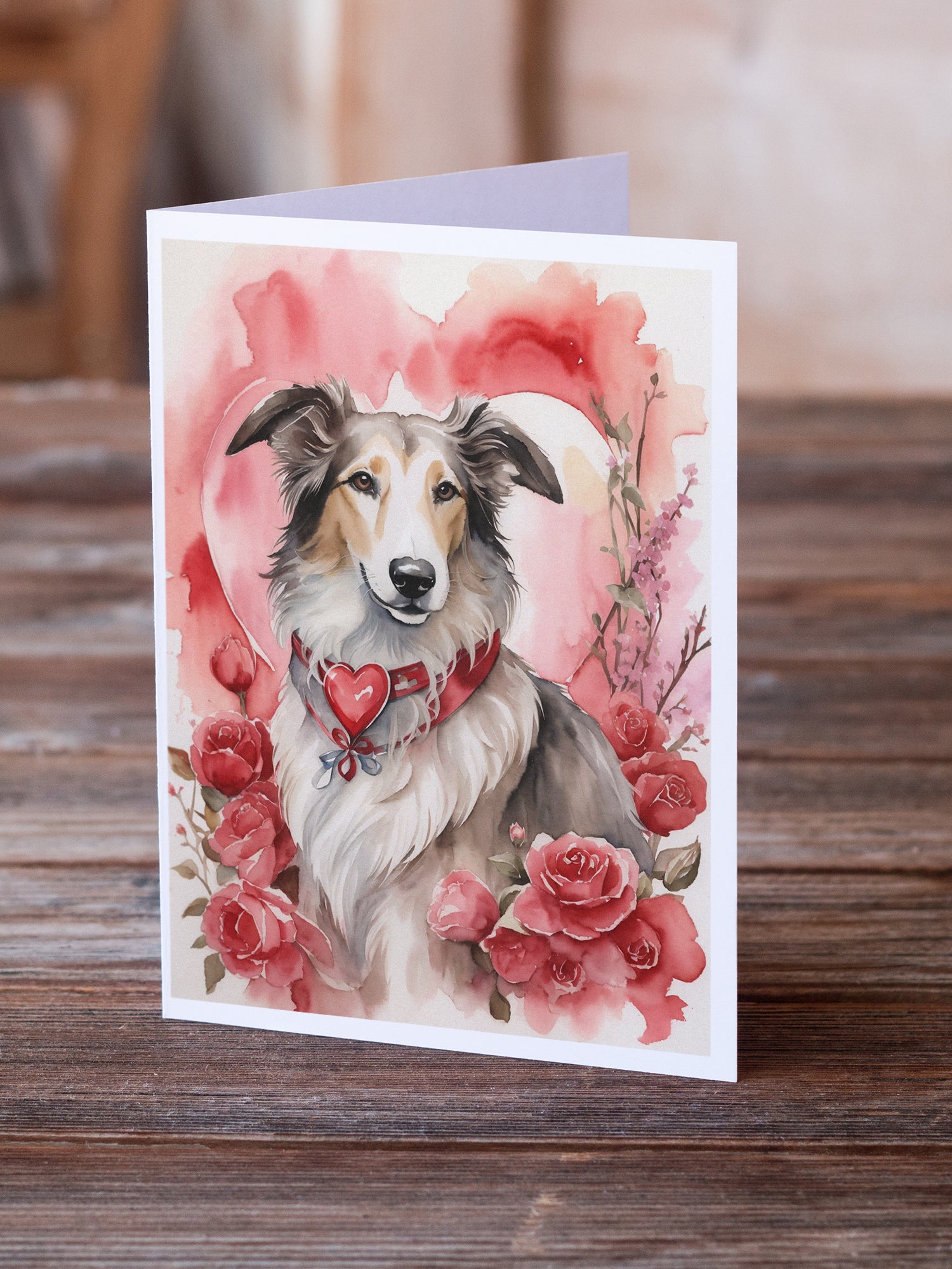 Buy this Borzoi Valentine Roses Greeting Cards Pack of 8