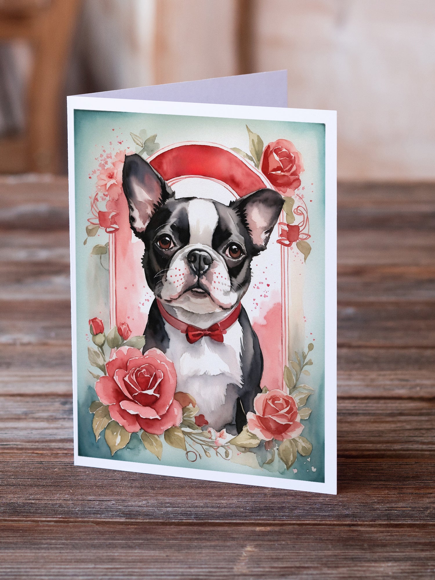 Buy this Boston Terrier Valentine Roses Greeting Cards Pack of 8