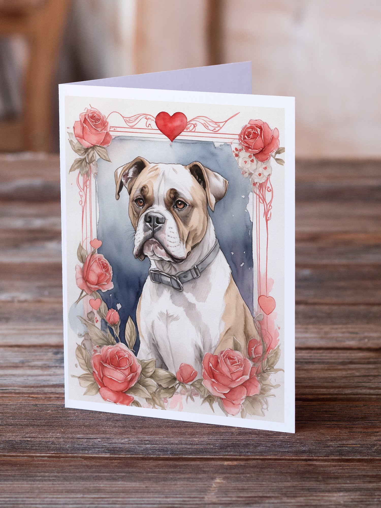 Boxer Valentine Roses Greeting Cards Pack of 8