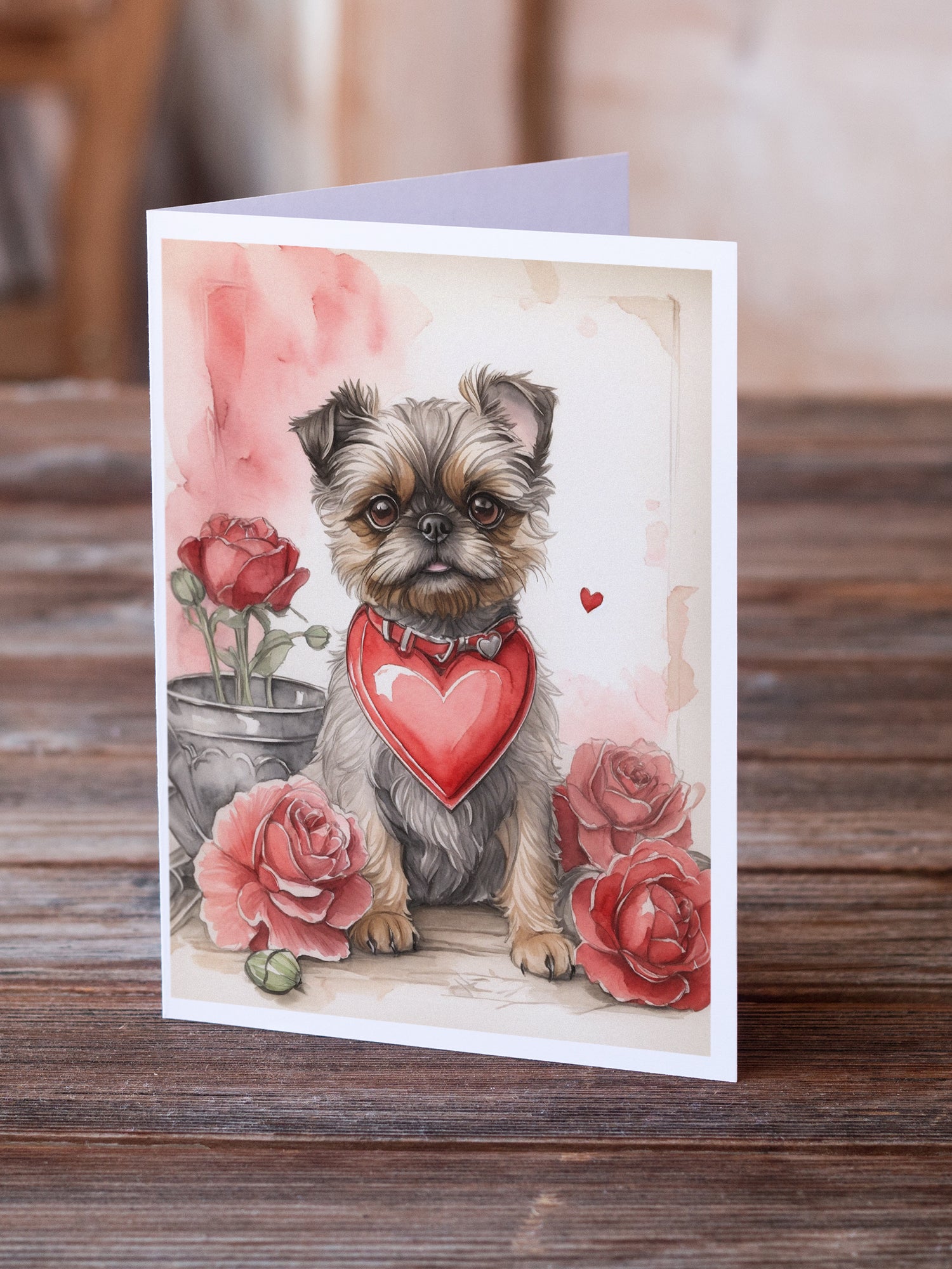 Brussels Griffon Valentine Roses Greeting Cards Pack of 8