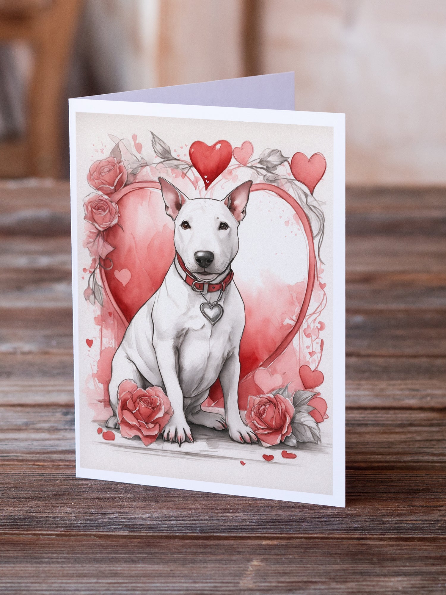 Bull Terrier Valentine Roses Greeting Cards Pack of 8