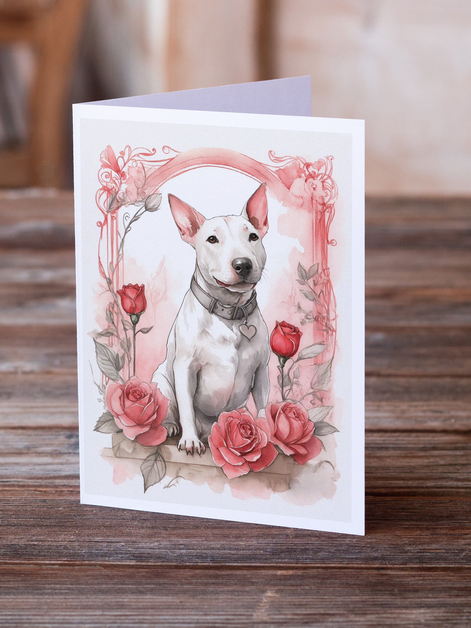 Buy this Bull Terrier Valentine Roses Greeting Cards Pack of 8