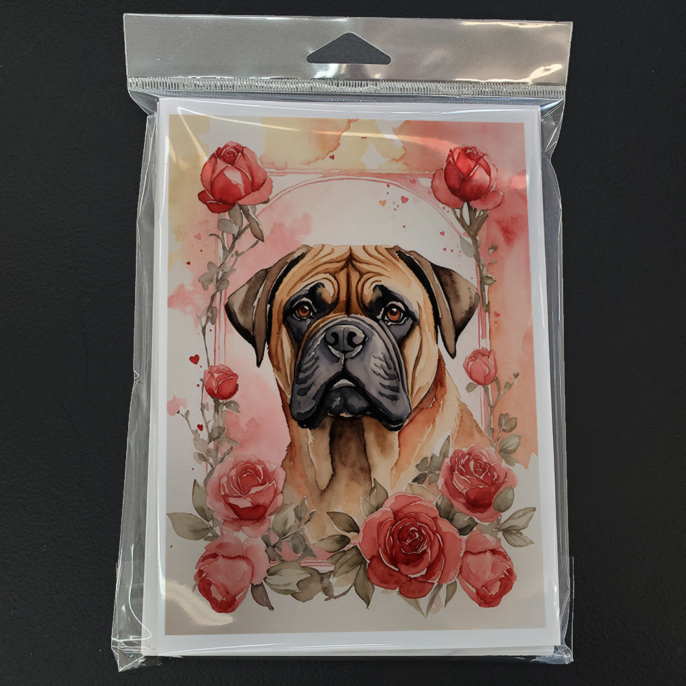 Bullmastiff Valentine Roses Greeting Cards Pack of 8