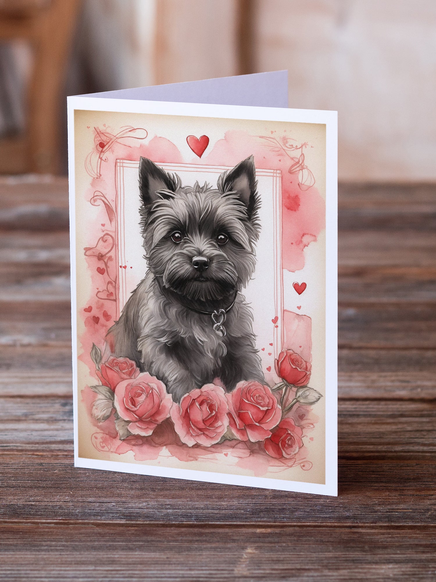 Cairn Terrier Valentine Roses Greeting Cards Pack of 8