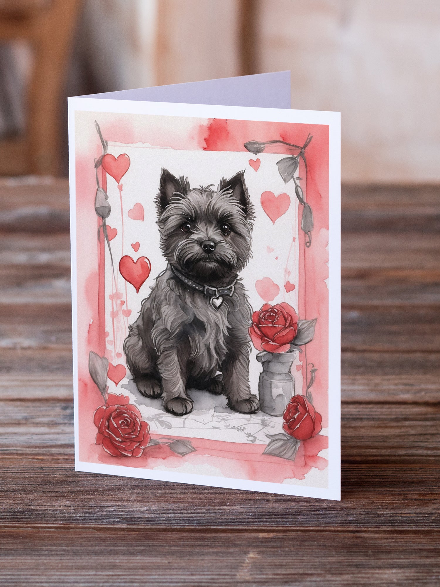 Cairn Terrier Valentine Roses Greeting Cards Pack of 8