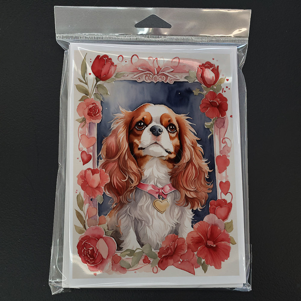 Cavalier Spaniel Valentine Roses Greeting Cards Pack of 8