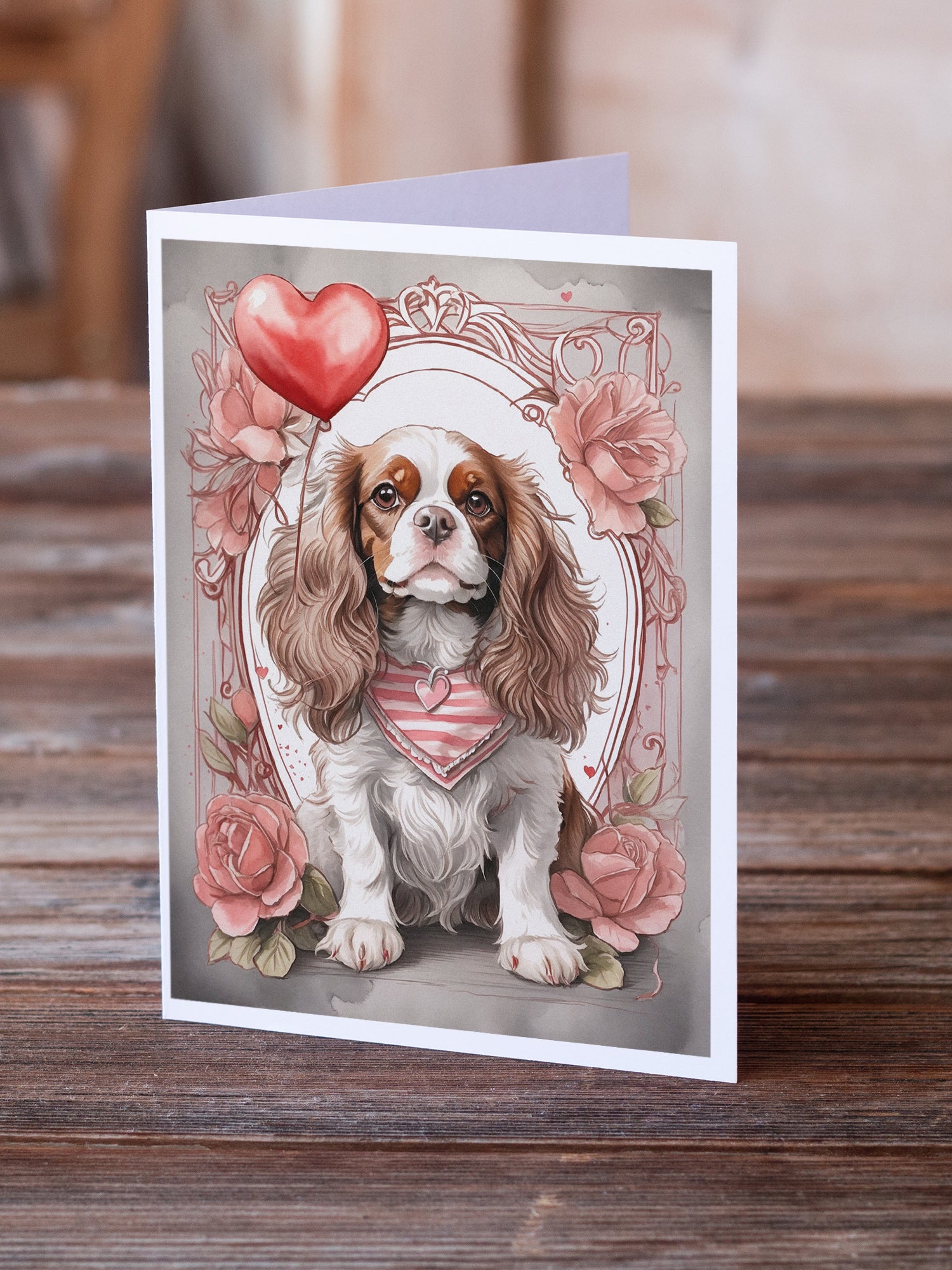 Buy this Cavalier Spaniel Valentine Roses Greeting Cards Pack of 8