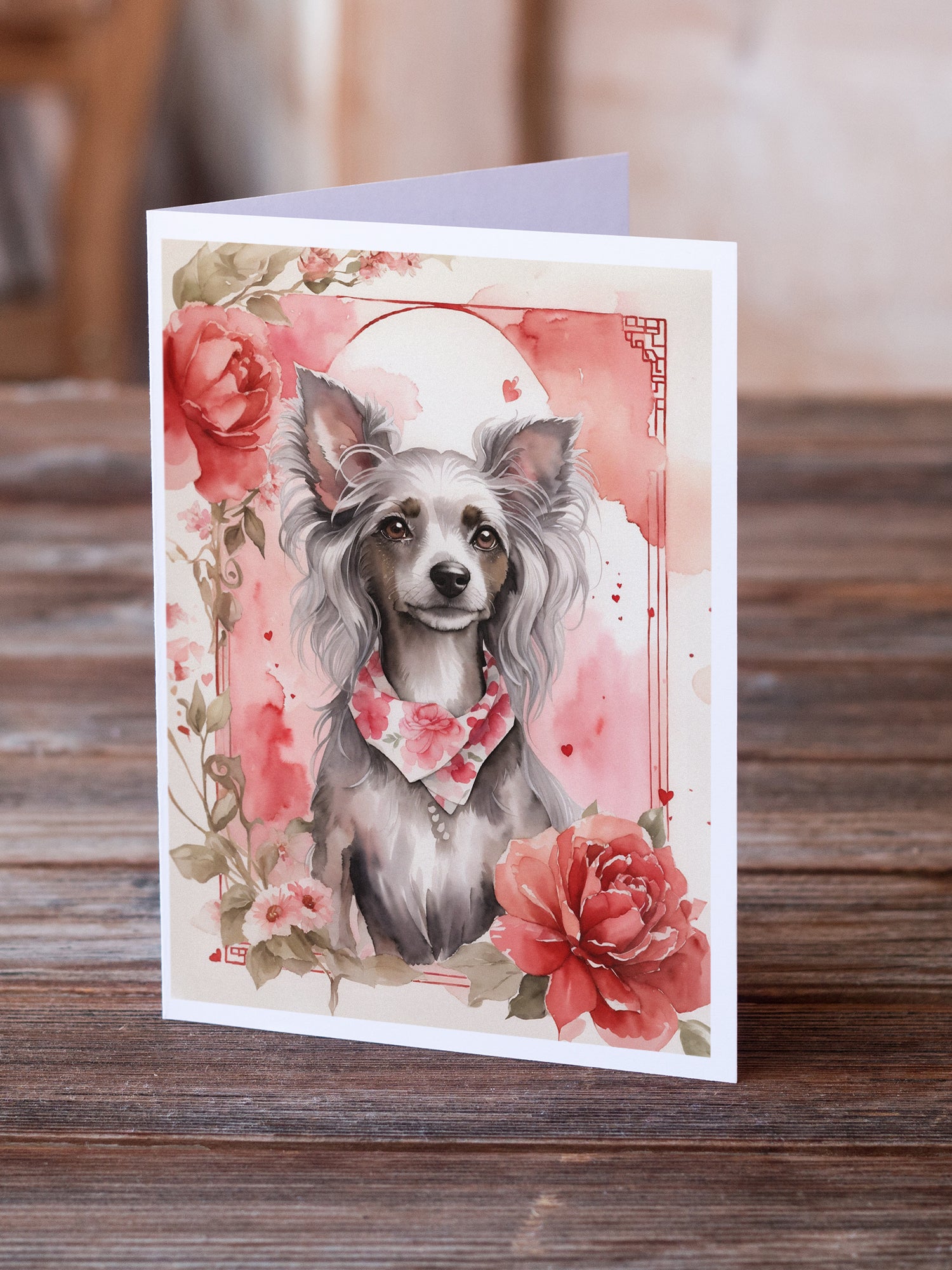 Chinese Crested Valentine Roses Greeting Cards Pack of 8