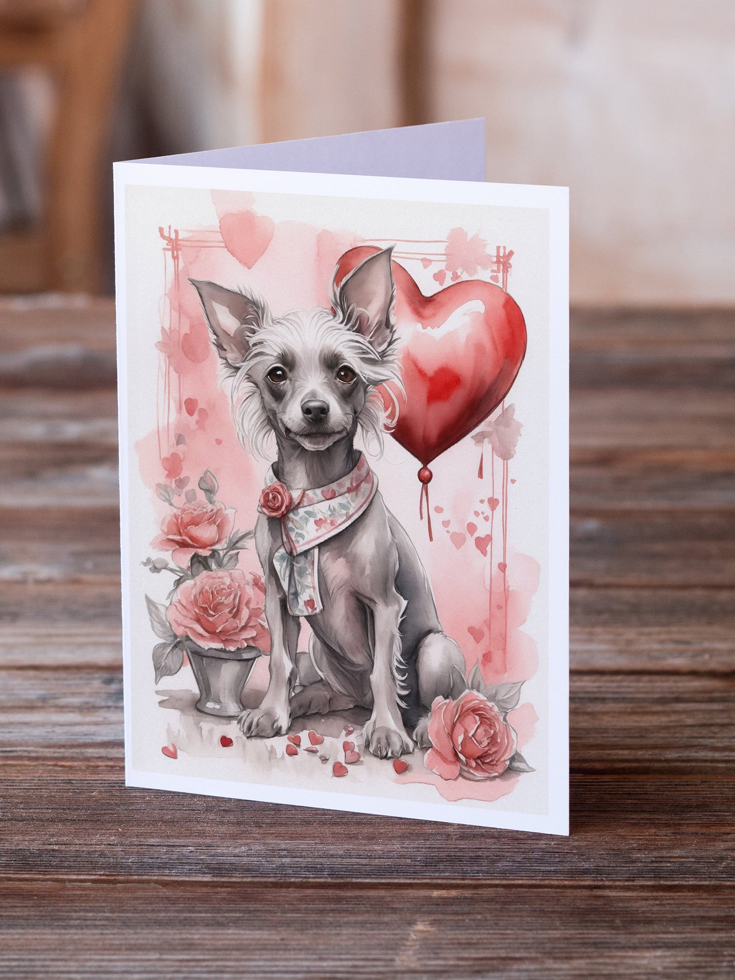 Chinese Crested Valentine Roses Greeting Cards Pack of 8