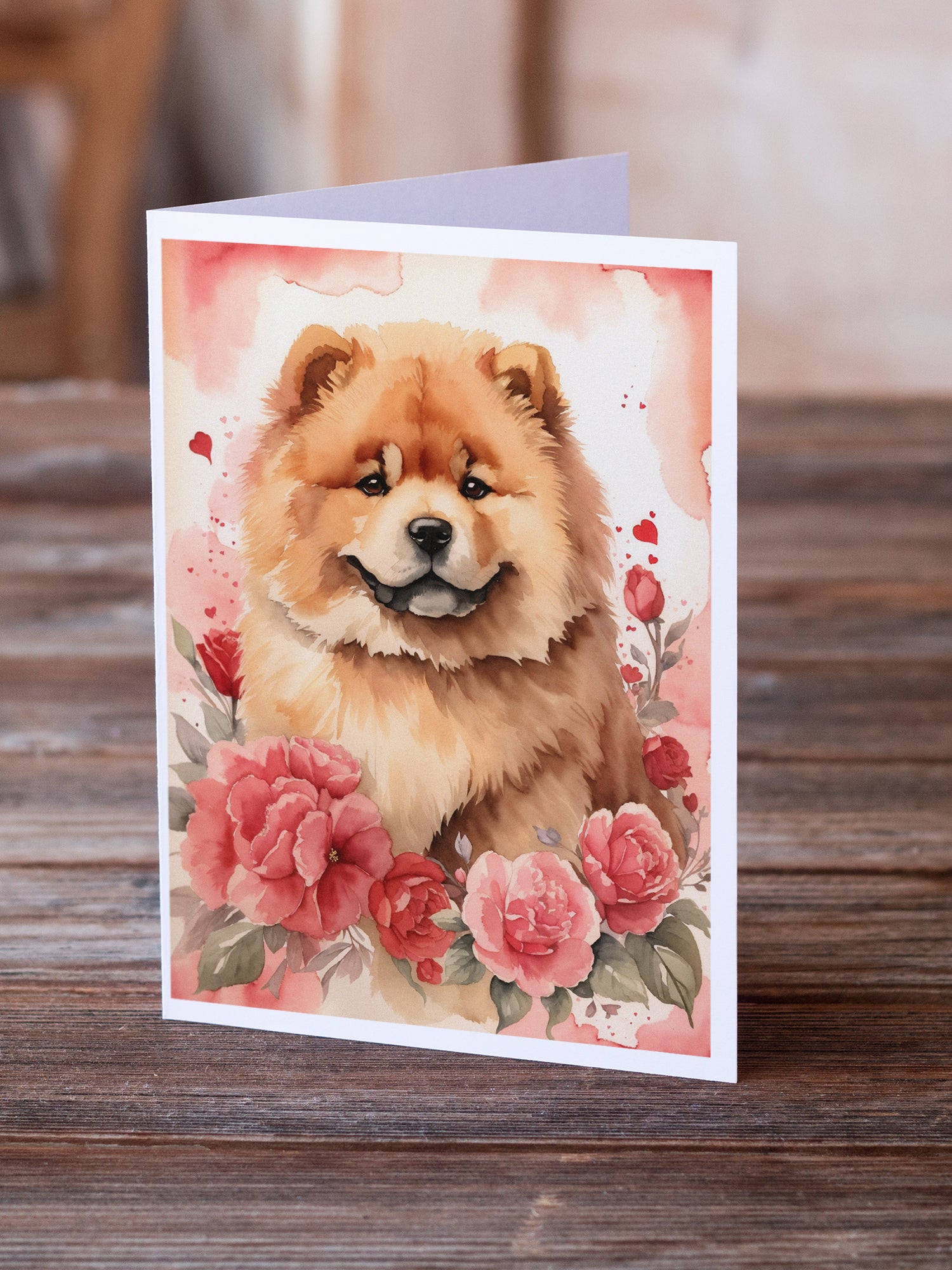 Chow Chow Valentine Roses Greeting Cards Pack of 8