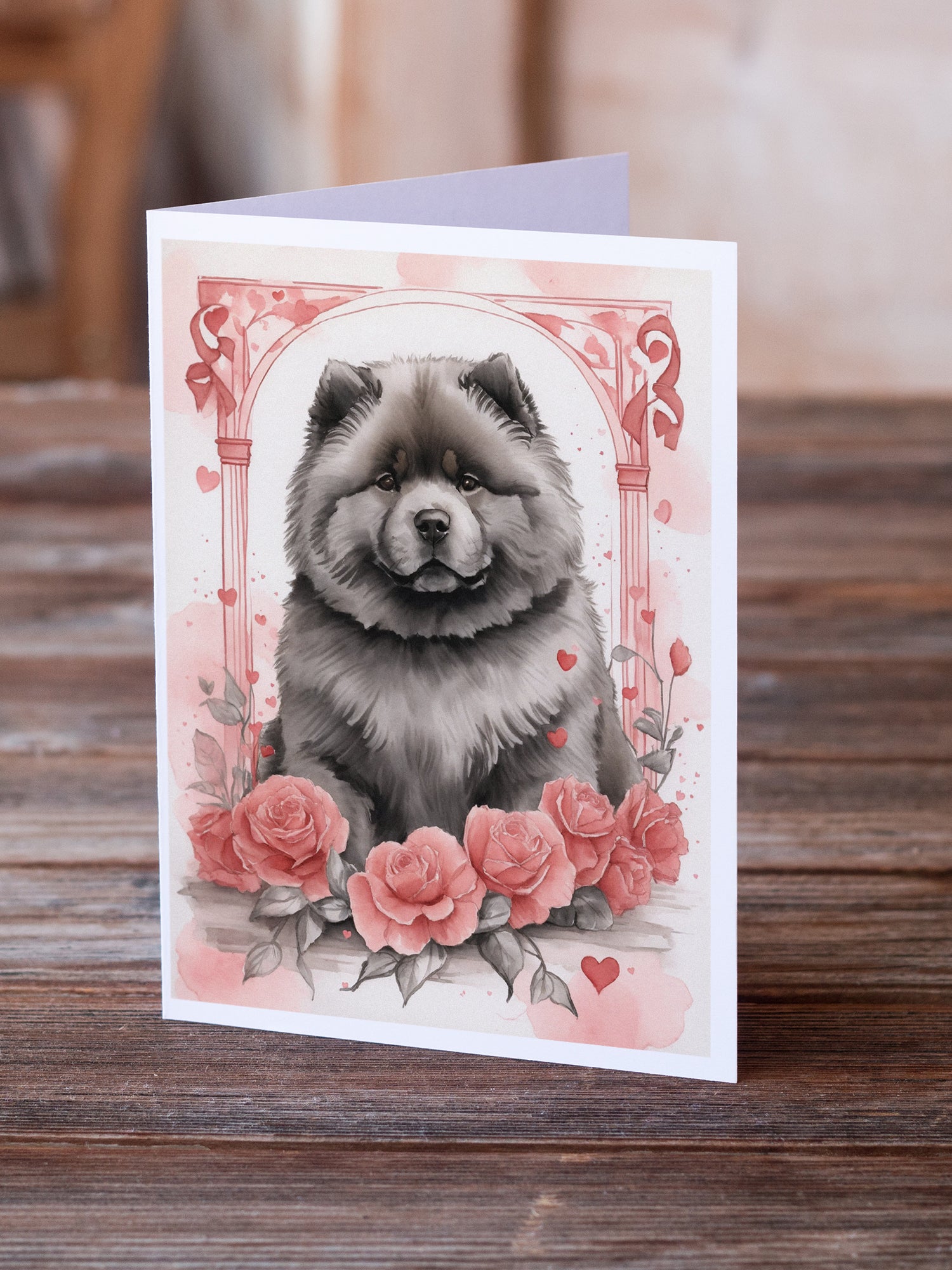 Chow Chow Valentine Roses Greeting Cards Pack of 8