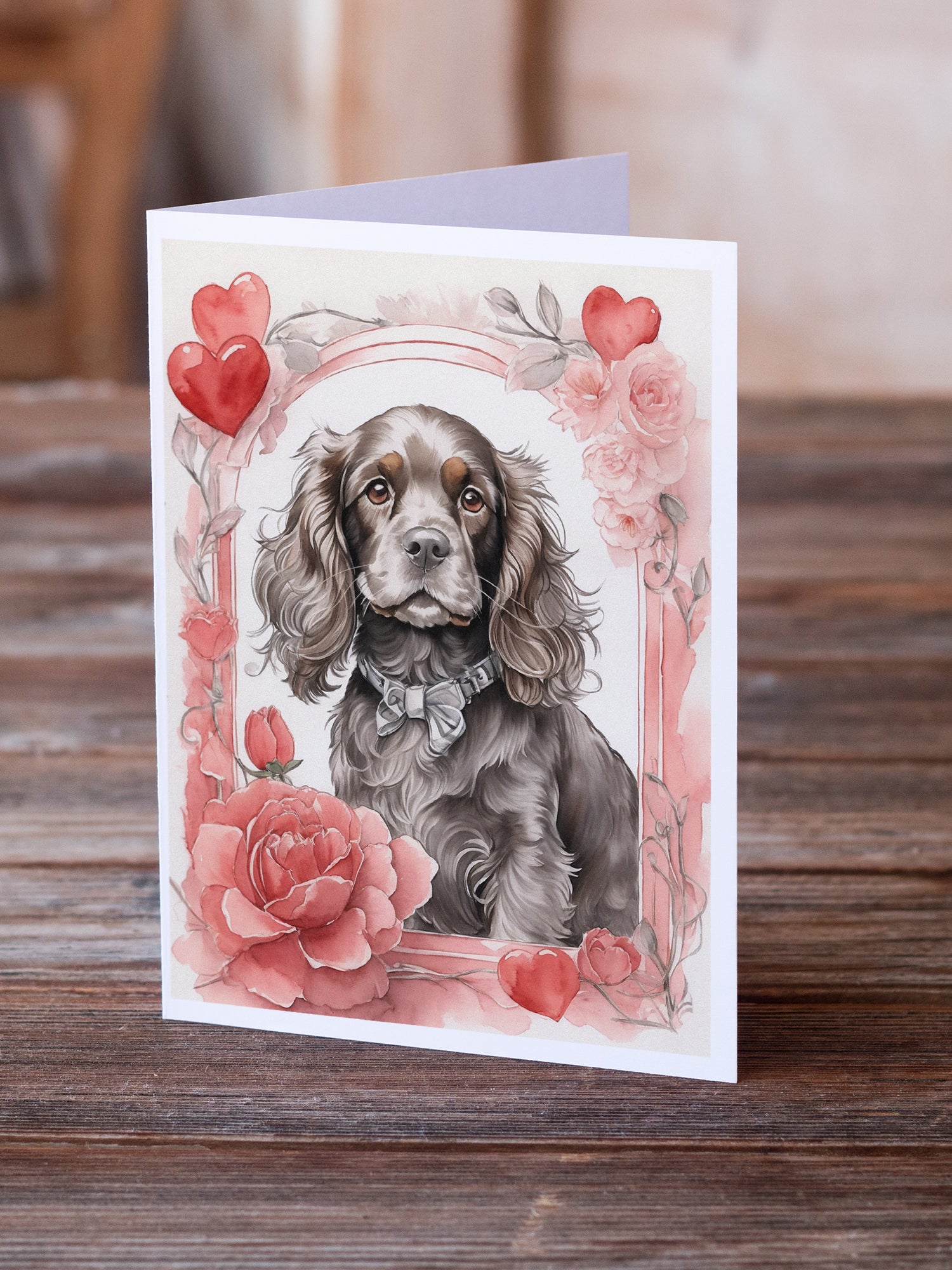 Buy this Cocker Spaniel Valentine Roses Greeting Cards Pack of 8