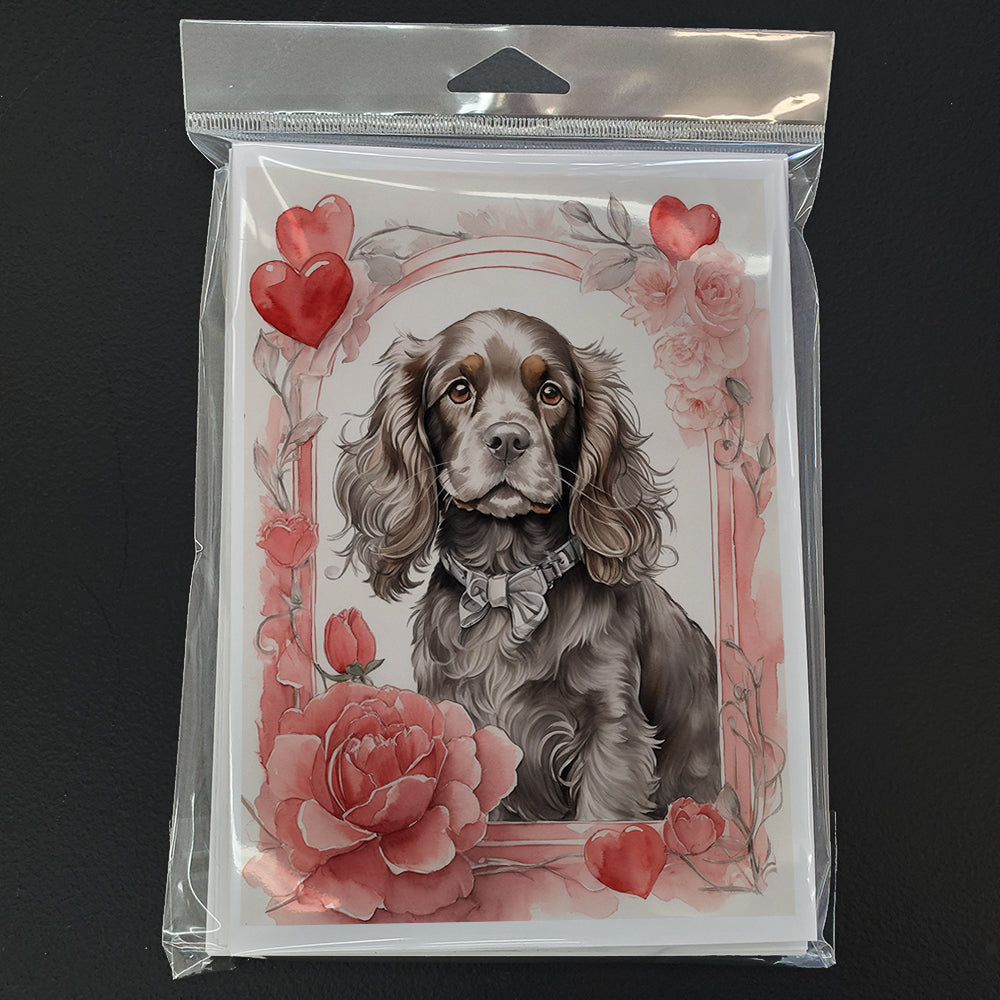 Cocker Spaniel Valentine Roses Greeting Cards Pack of 8