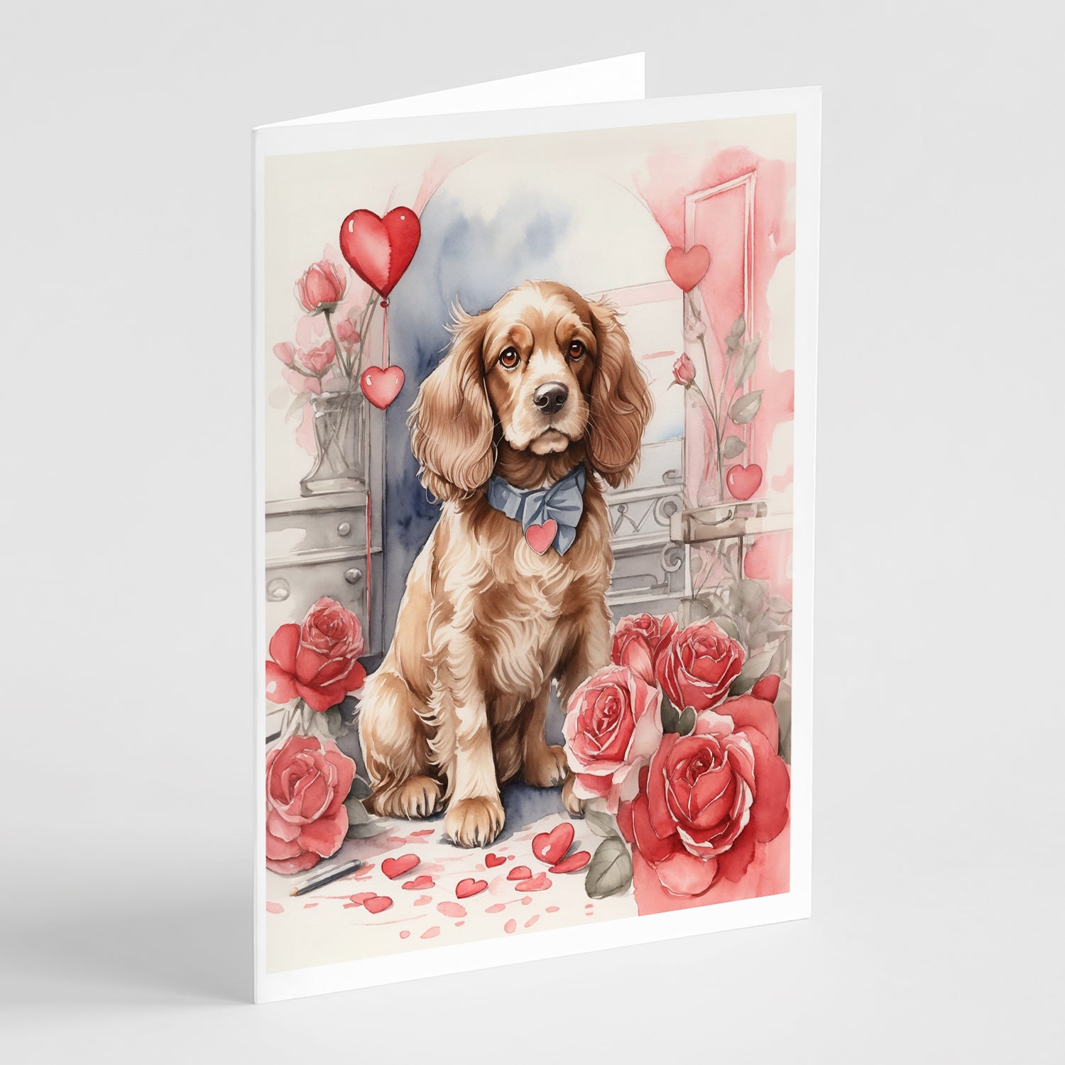 Buy this Cocker Spaniel Valentine Roses Greeting Cards Pack of 8
