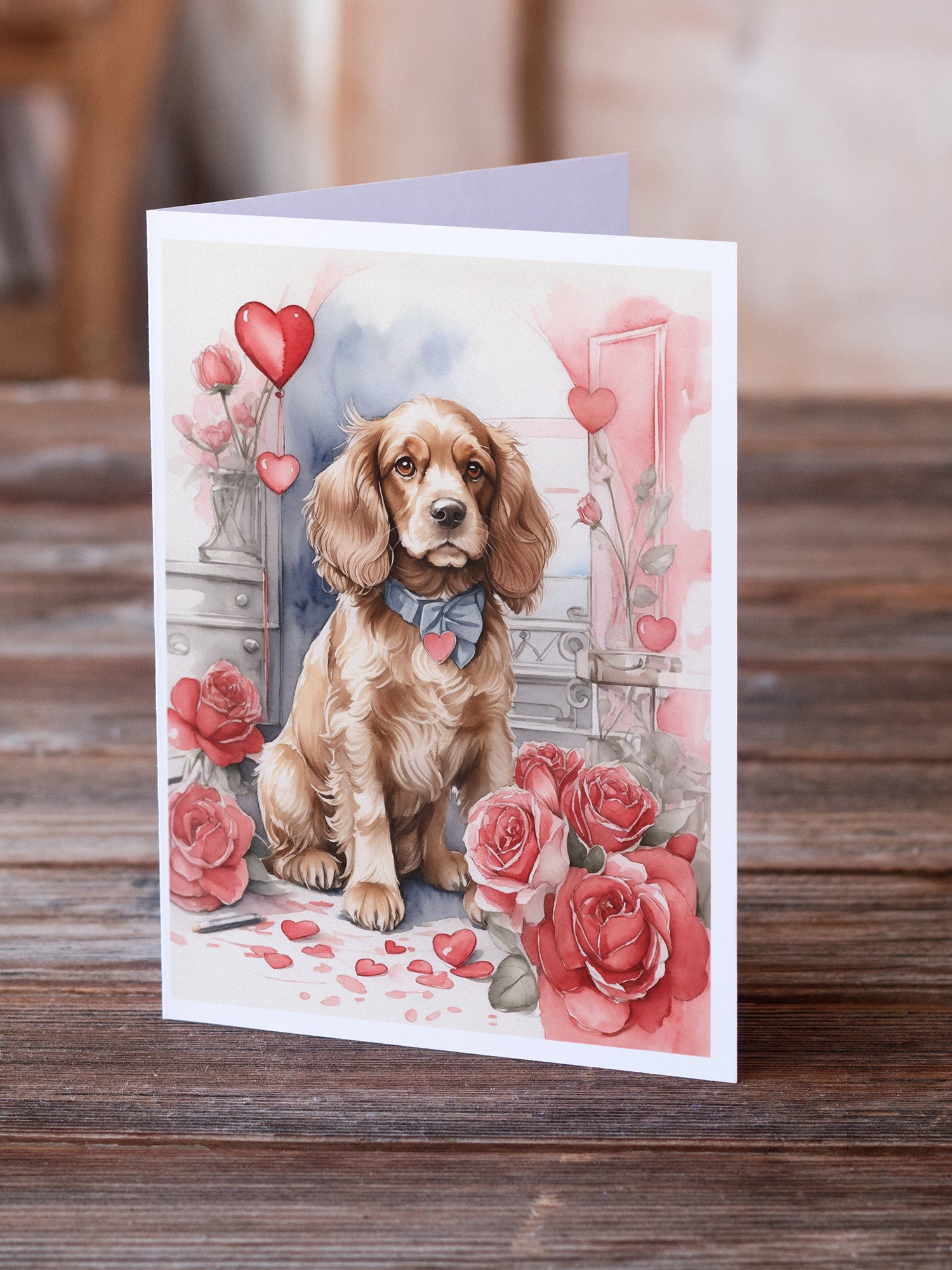 Cocker Spaniel Valentine Roses Greeting Cards Pack of 8