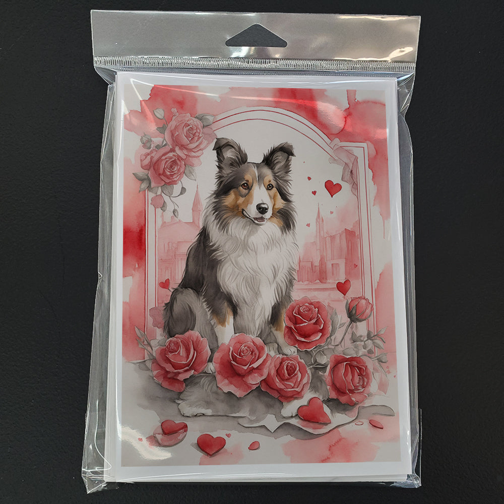 Collie Valentine Roses Greeting Cards Pack of 8