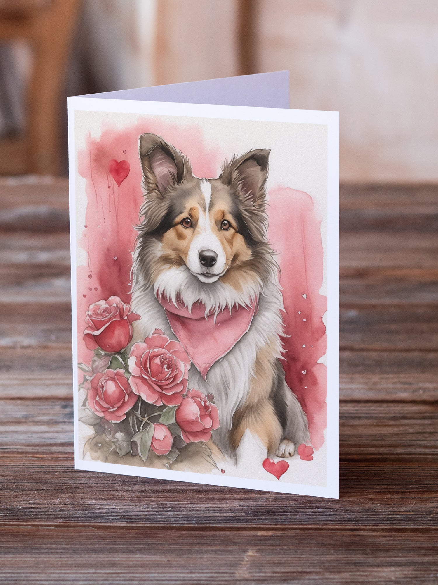 Buy this Collie Valentine Roses Greeting Cards Pack of 8
