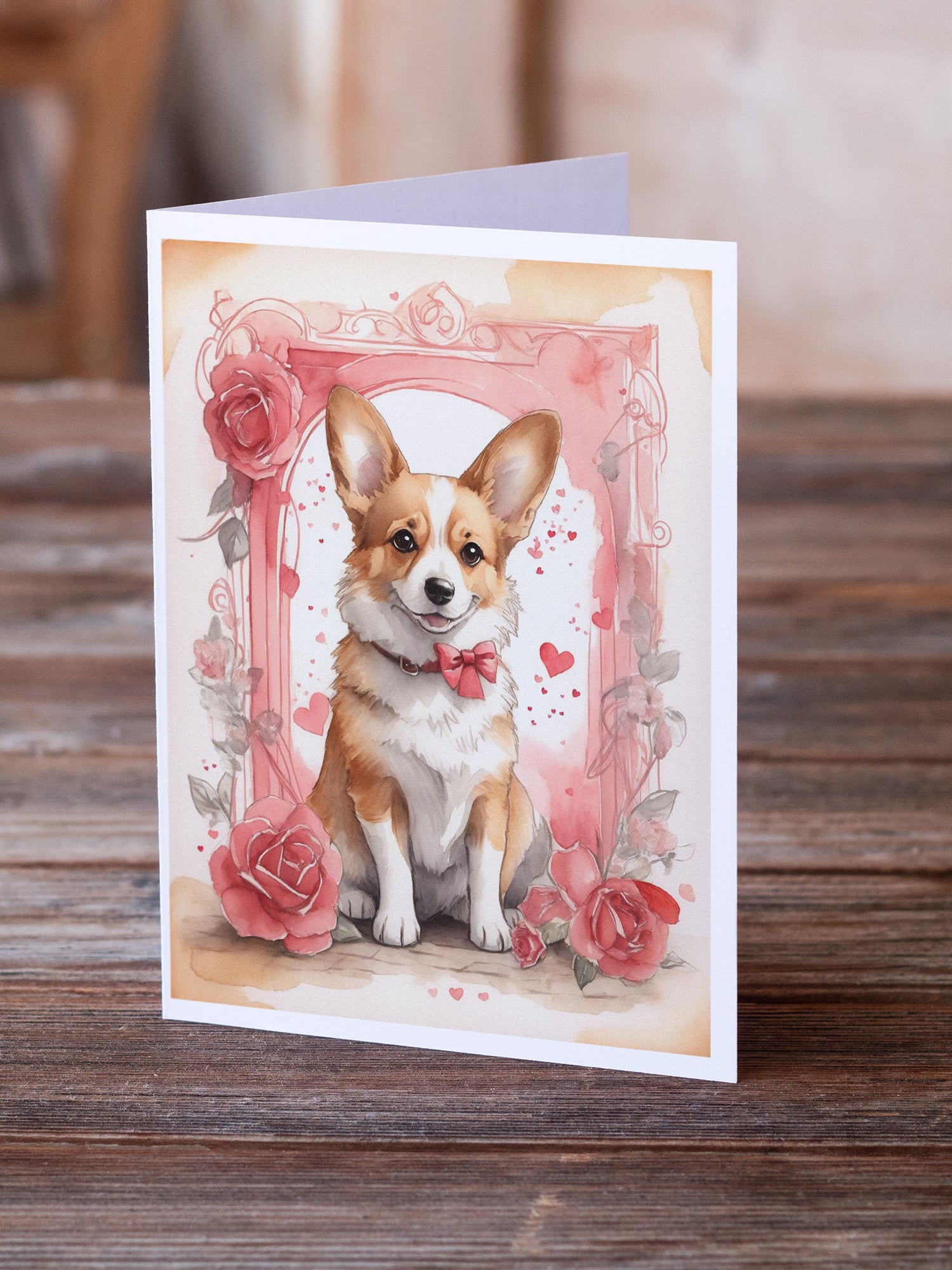 Corgi Valentine Roses Greeting Cards Pack of 8