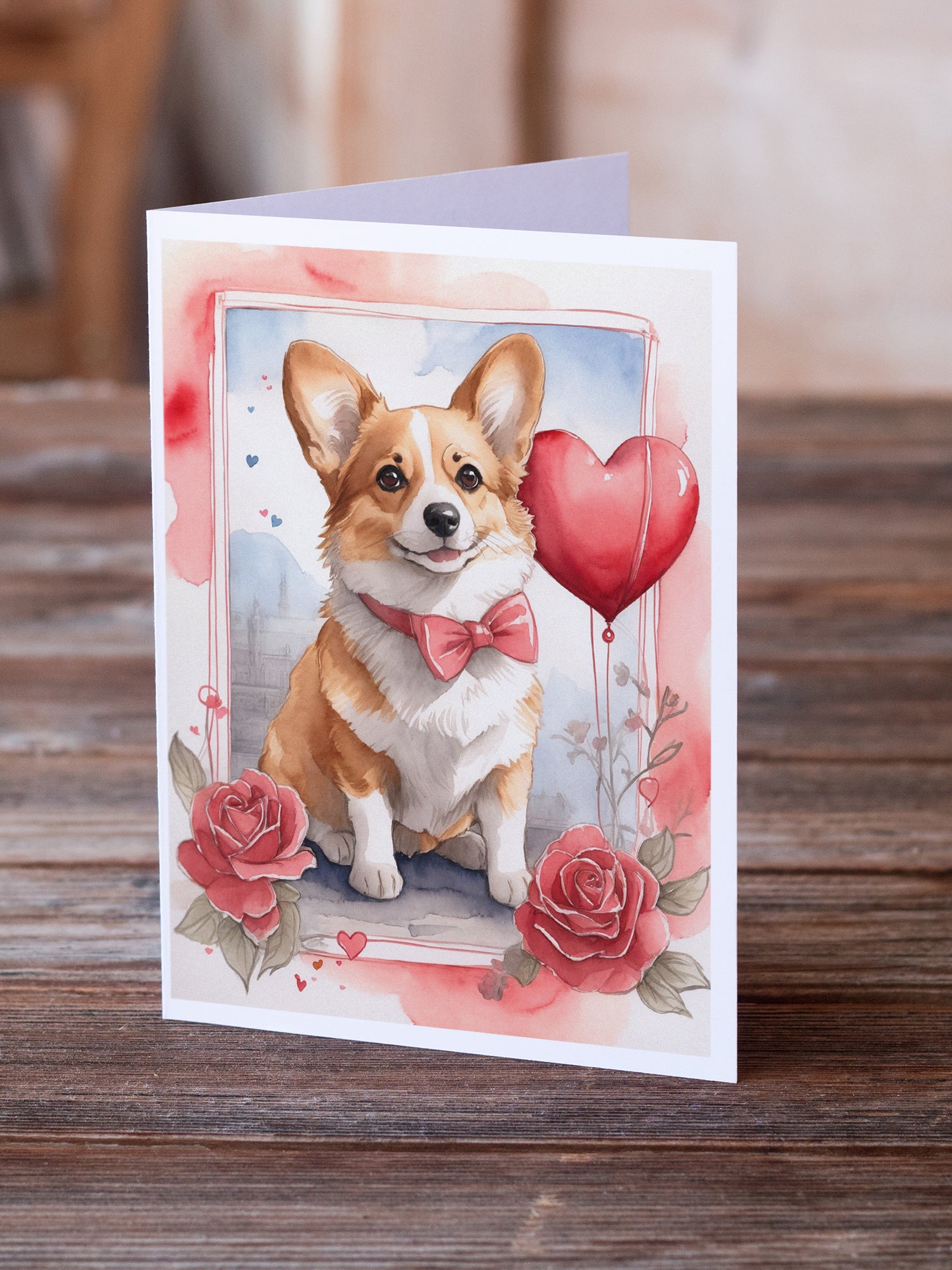 Corgi Valentine Roses Greeting Cards Pack of 8