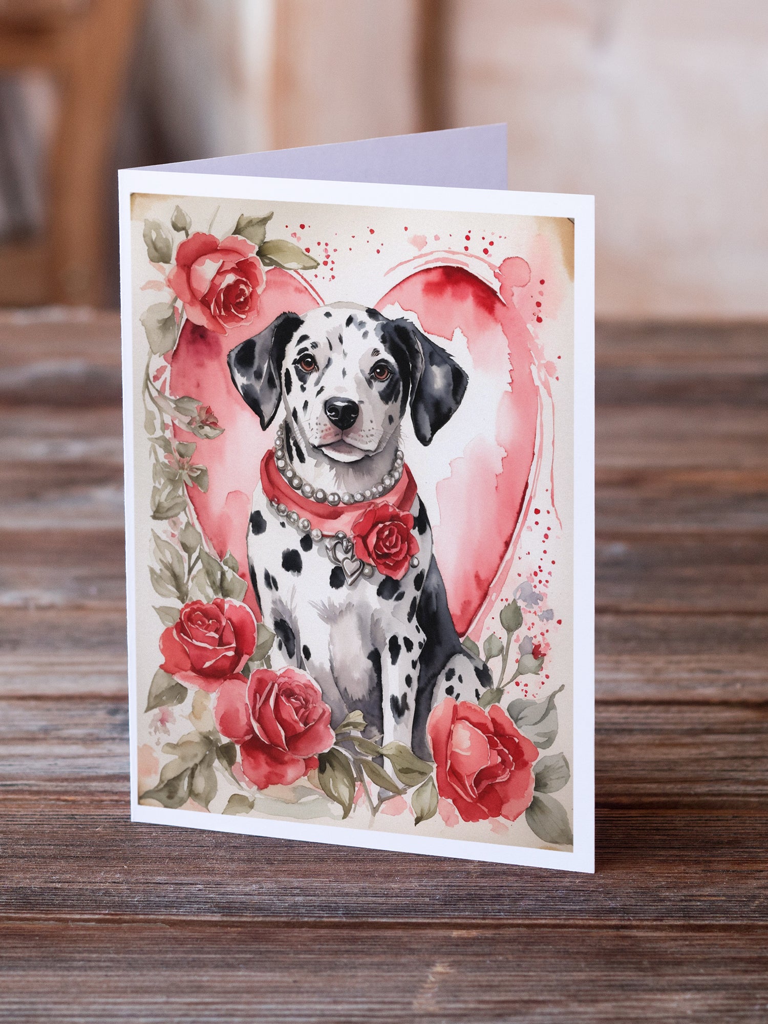 Dalmatian Valentine Roses Greeting Cards Pack of 8