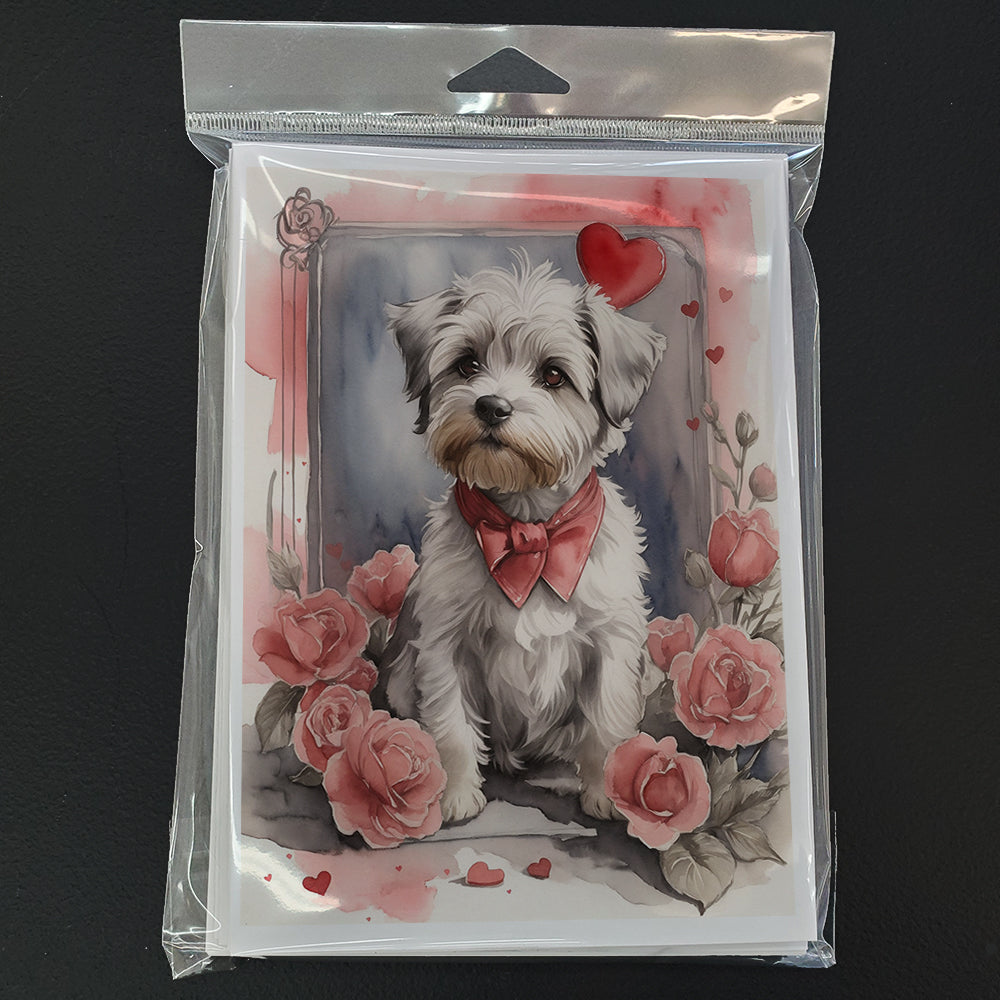 Dandie Dinmont Terrier Valentine Roses Greeting Cards Pack of 8