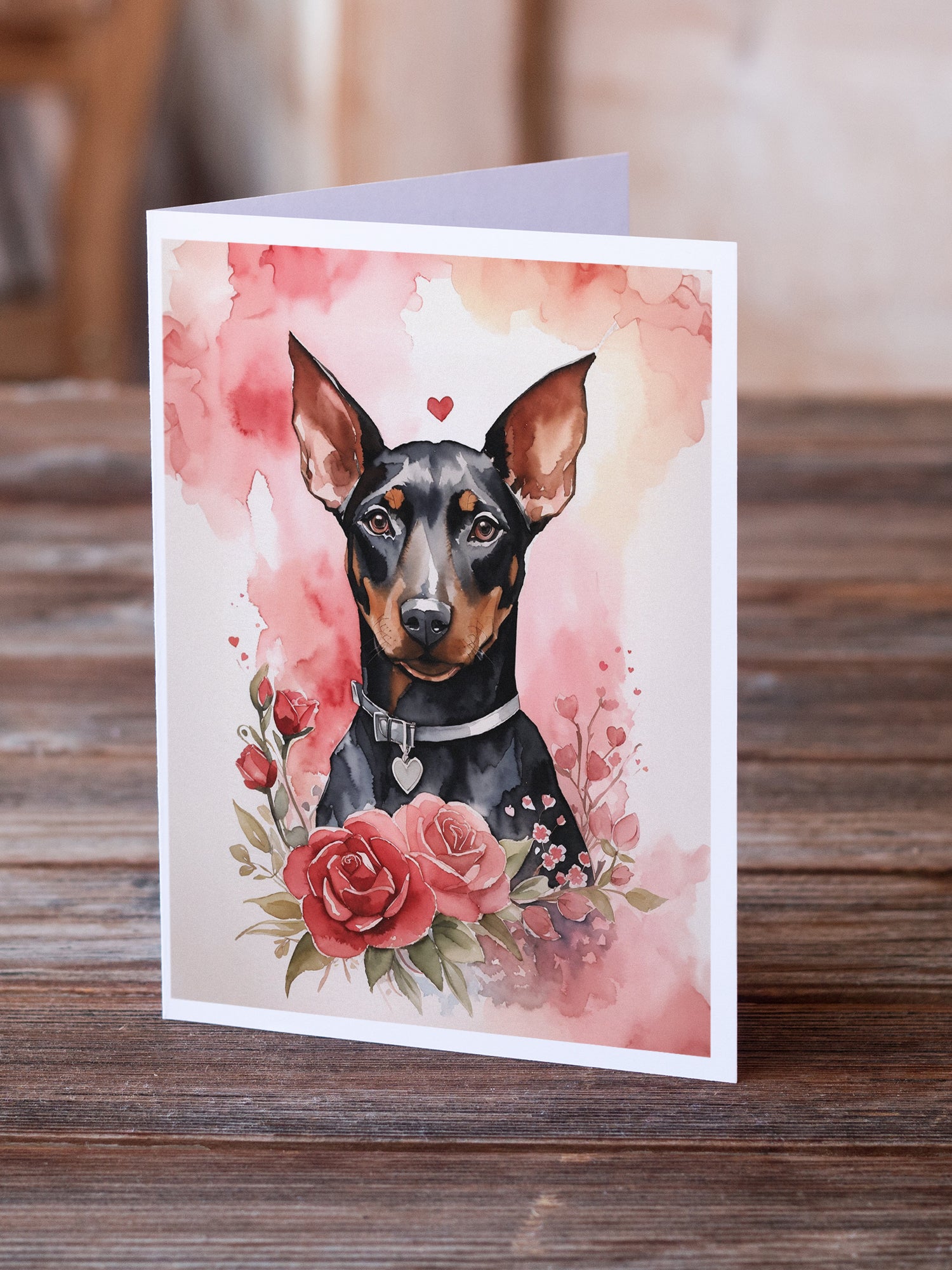 Doberman Pinscher Valentine Roses Greeting Cards Pack of 8