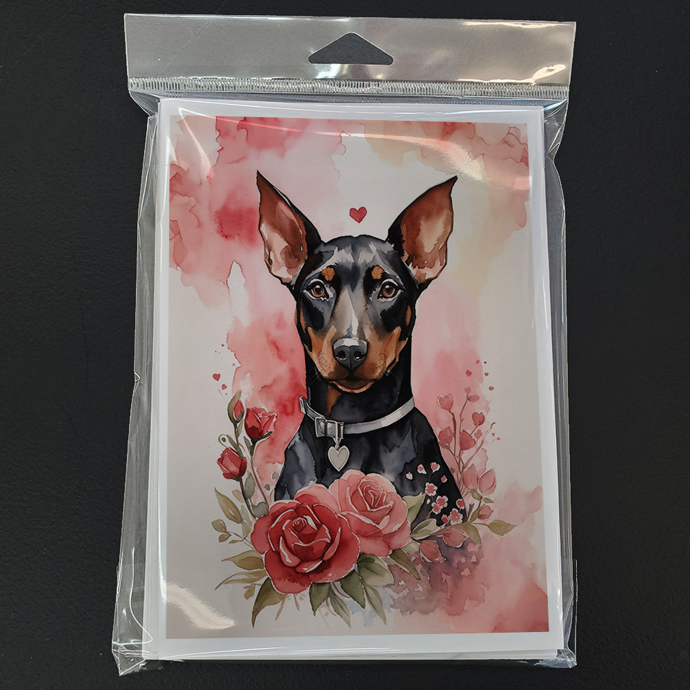 Doberman Pinscher Valentine Roses Greeting Cards Pack of 8