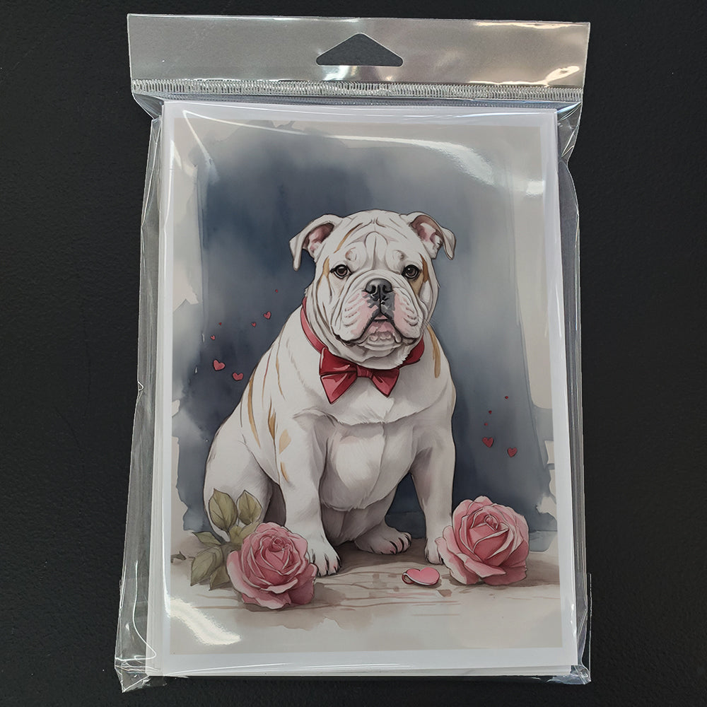 English Bulldog Valentine Roses Greeting Cards Pack of 8