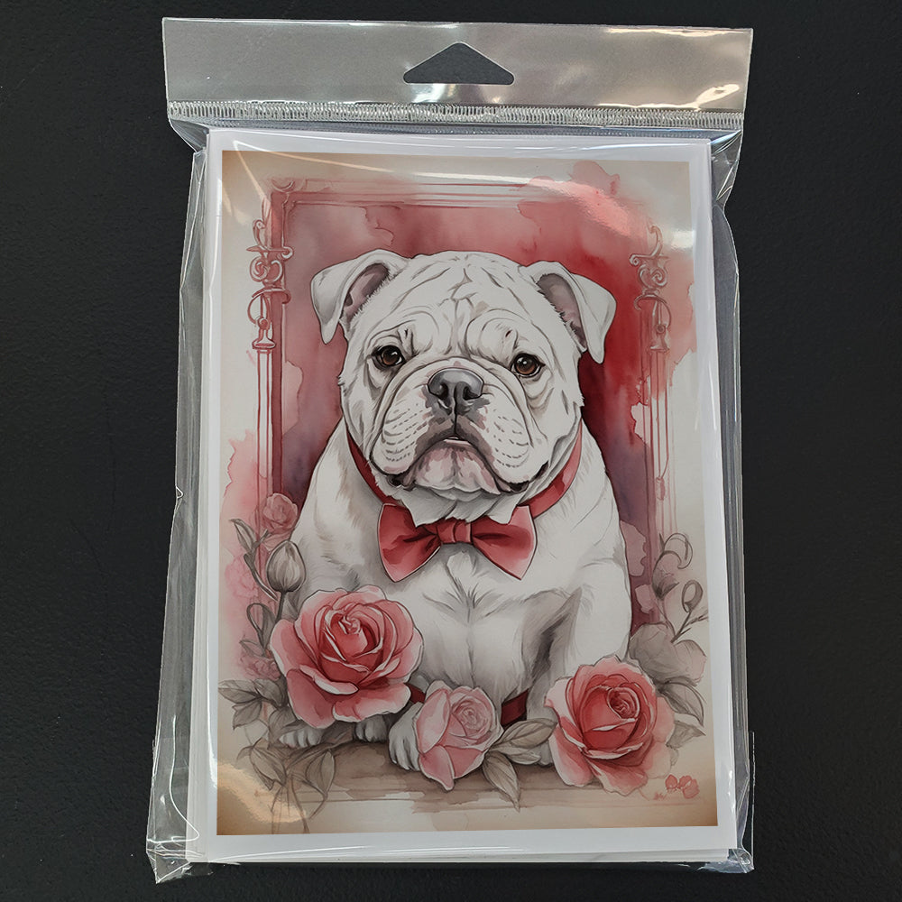 English Bulldog Valentine Roses Greeting Cards Pack of 8