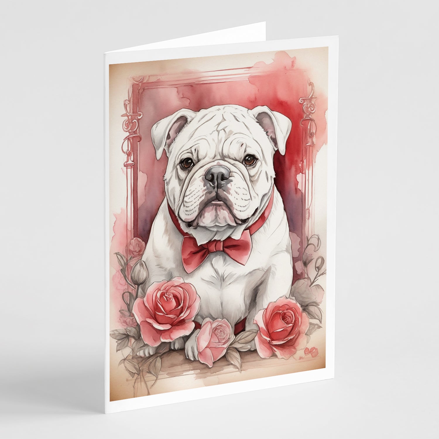 Buy this English Bulldog Valentine Roses Greeting Cards Pack of 8