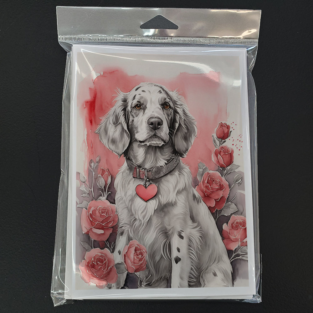 English Setter Valentine Roses Greeting Cards Pack of 8