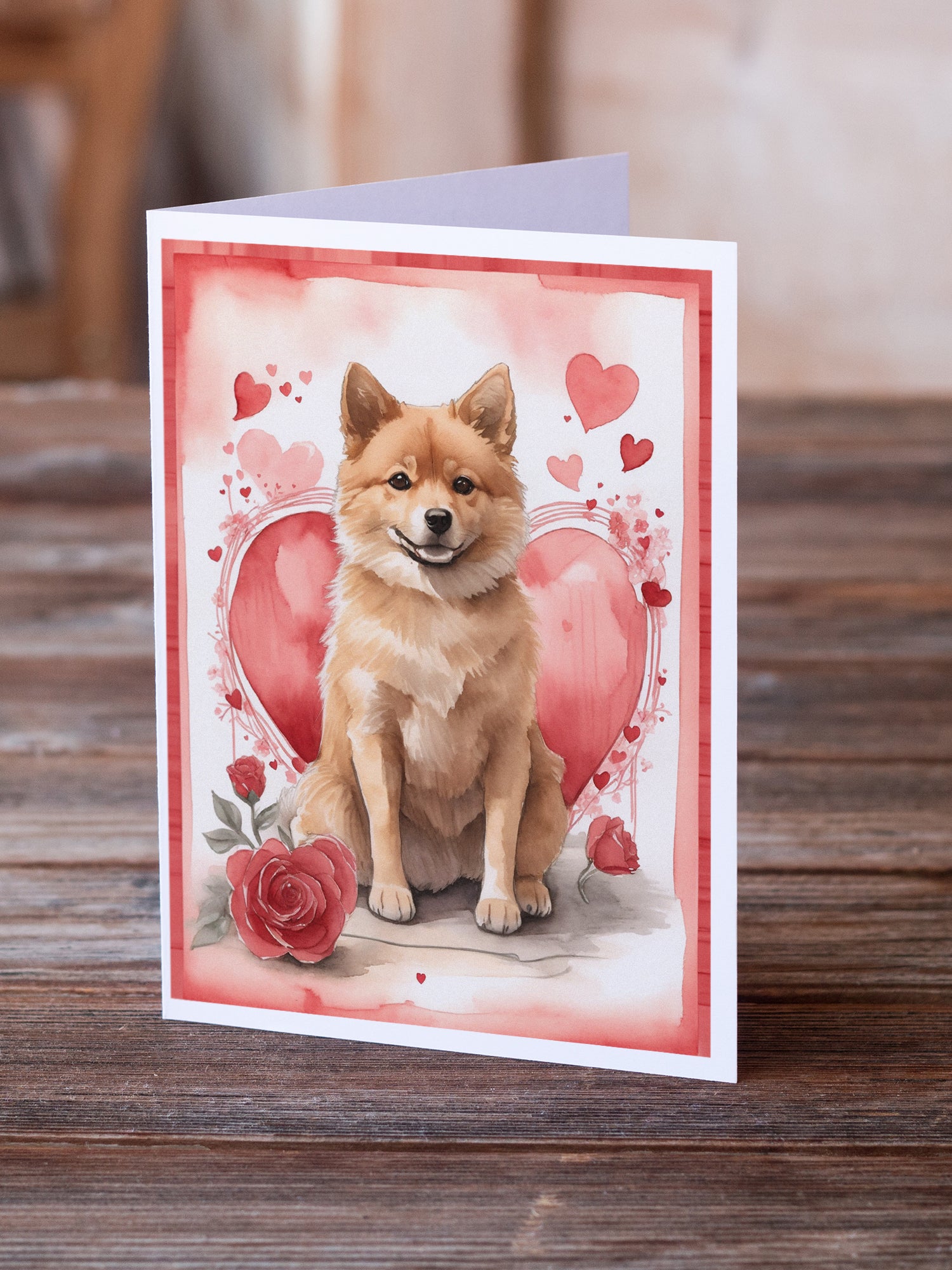 Buy this Finnish Spitz Valentine Roses Greeting Cards Pack of 8