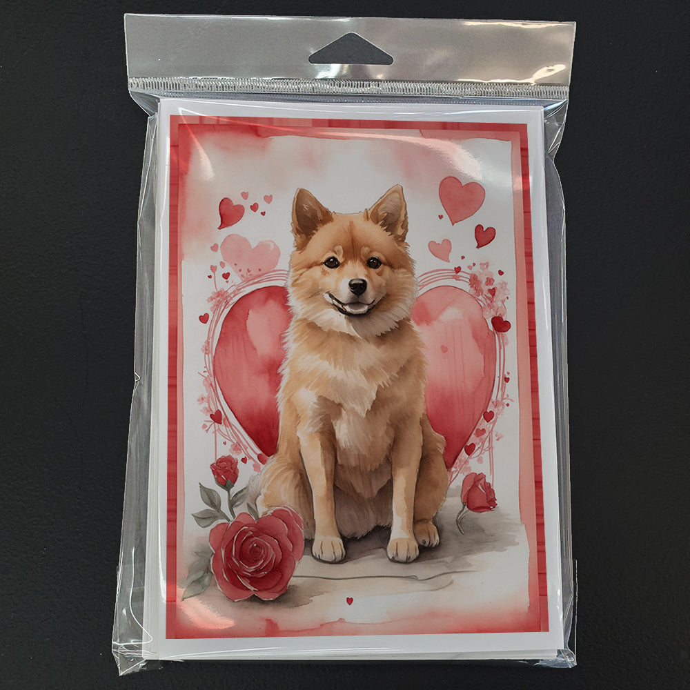 Finnish Spitz Valentine Roses Greeting Cards Pack of 8
