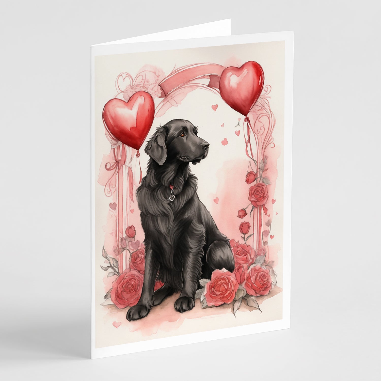 Buy this Flat-Coated Retriever Valentine Roses Greeting Cards Pack of 8