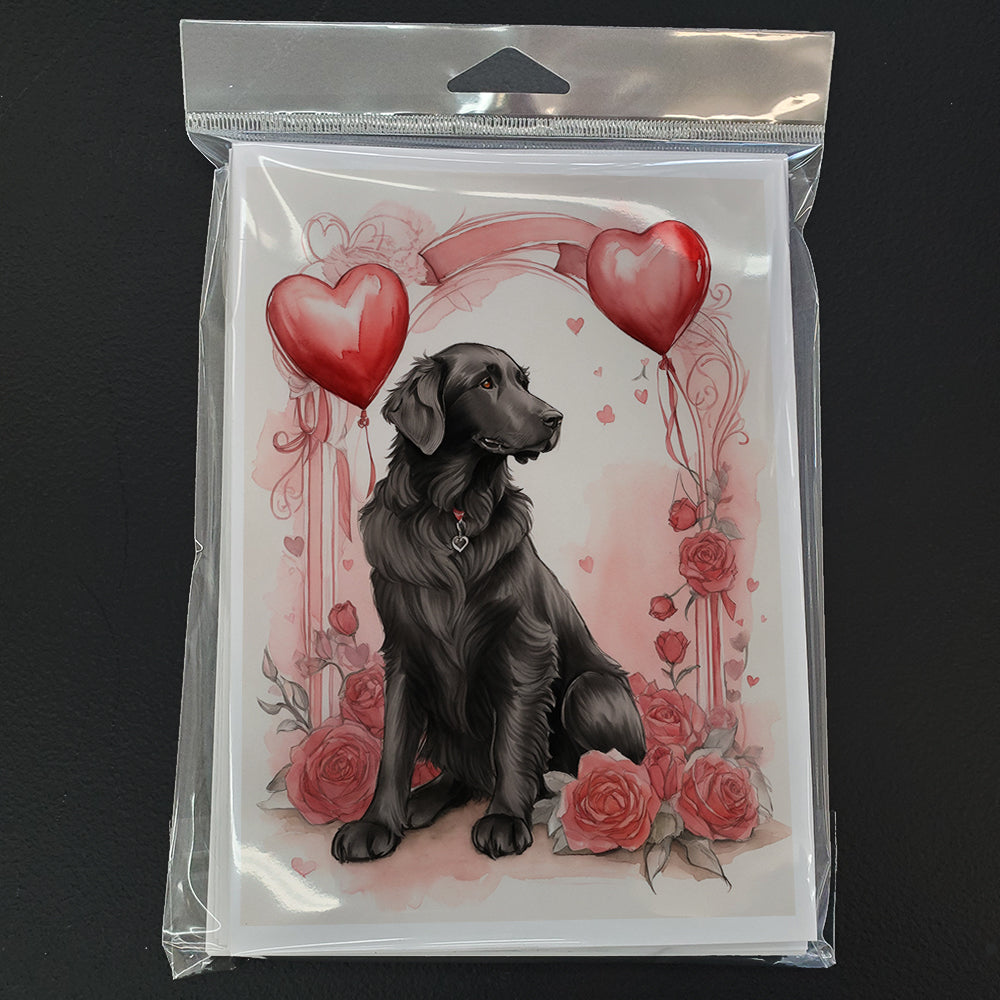 Flat-Coated Retriever Valentine Roses Greeting Cards Pack of 8