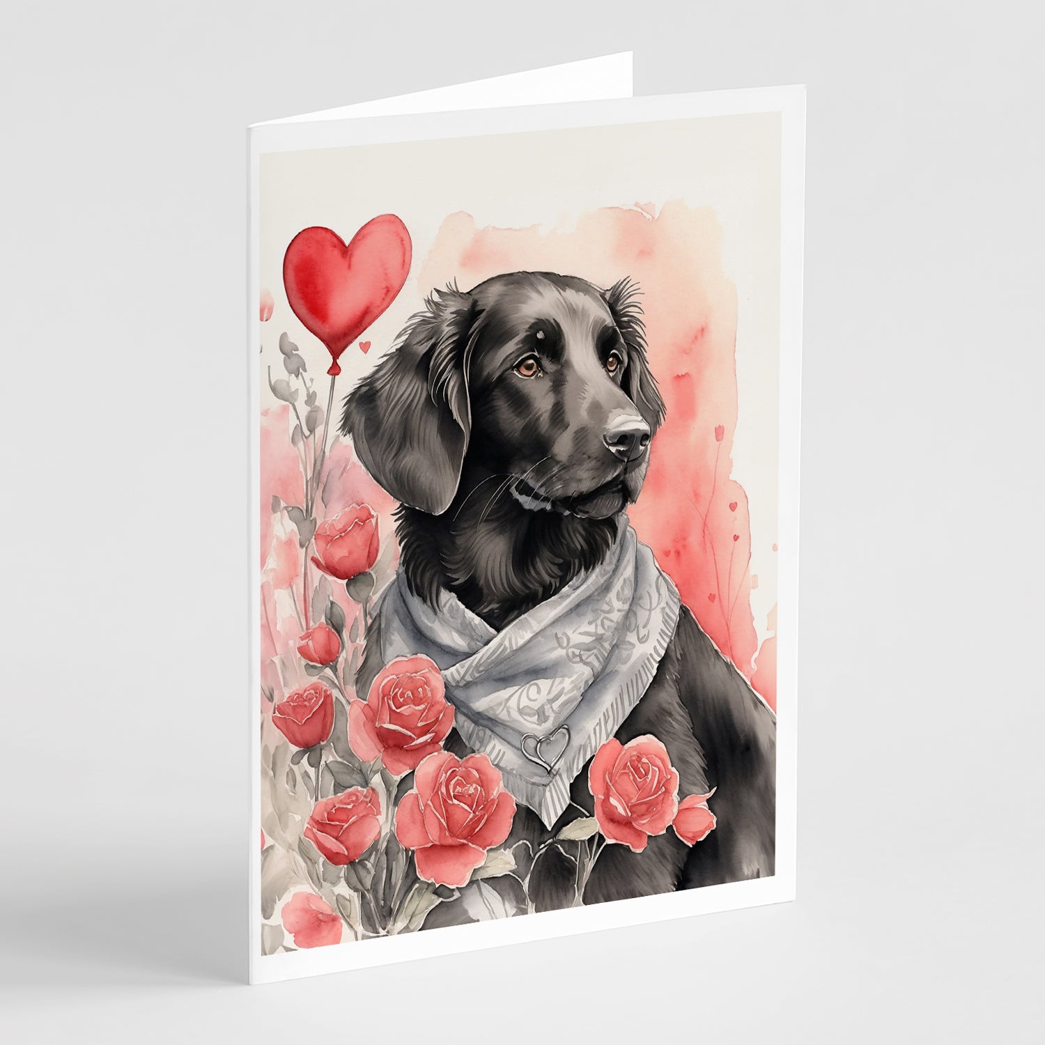 Buy this Flat-Coated Retriever Valentine Roses Greeting Cards Pack of 8
