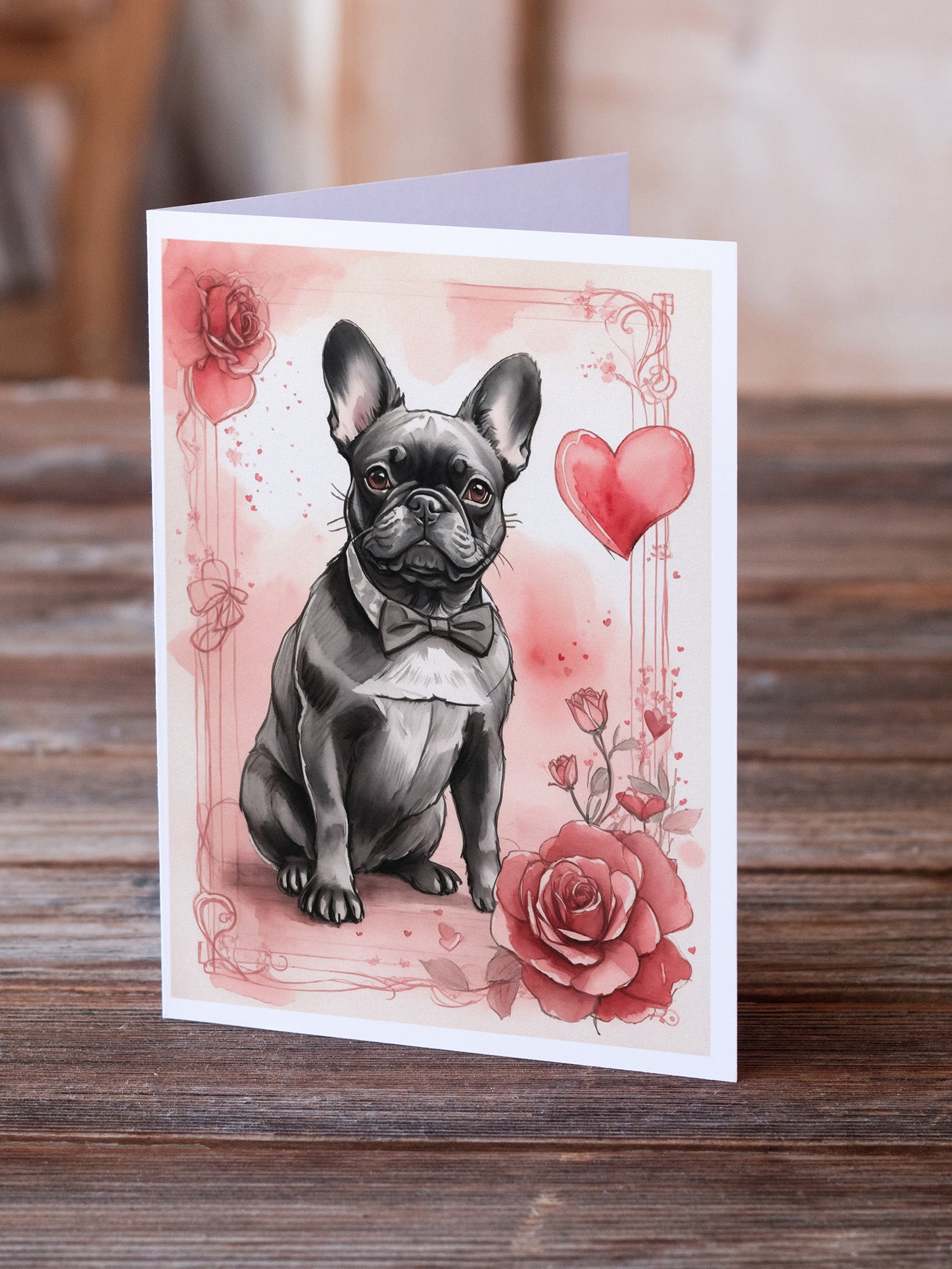 French Bulldog Valentine Roses Greeting Cards Pack of 8