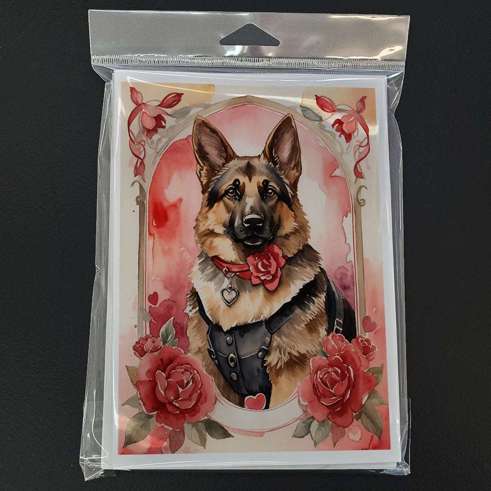 German Shepherd Valentine Roses Greeting Cards Pack of 8