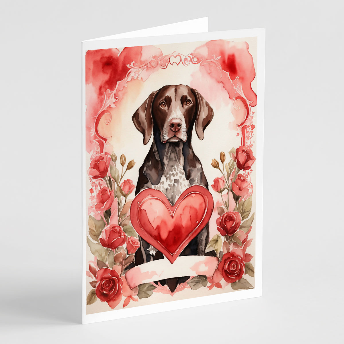 Buy this German Shorthaired Pointer Valentine Roses Greeting Cards Pack of 8